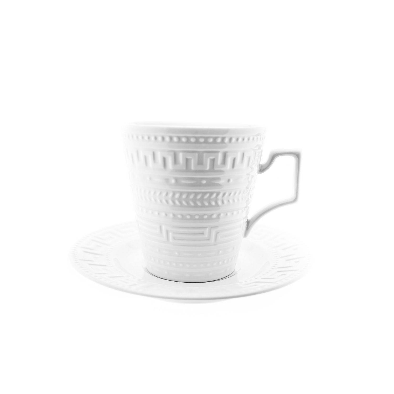 Almina 6 Personen Kaffee-Tassen-Set - Weiße Tassen 200ml - 12 Teile Gemustert