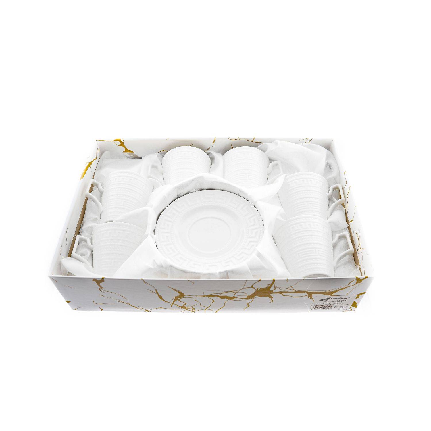 Almina 6 Personen Kaffee-Tassen-Set - Weiße Tassen 200ml - 12 Teile Gemustert