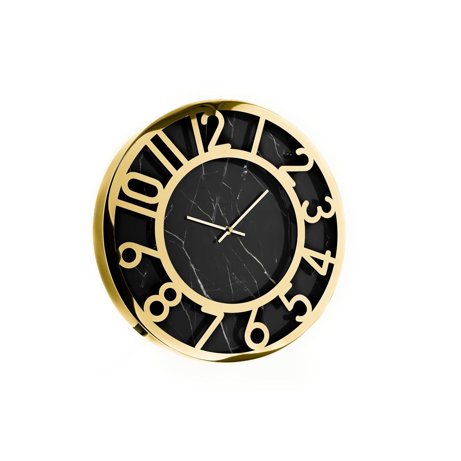 Almina elegante Wanduhr mit Marmormuster in Schwarz/Gold 60 cm mit Ziffern