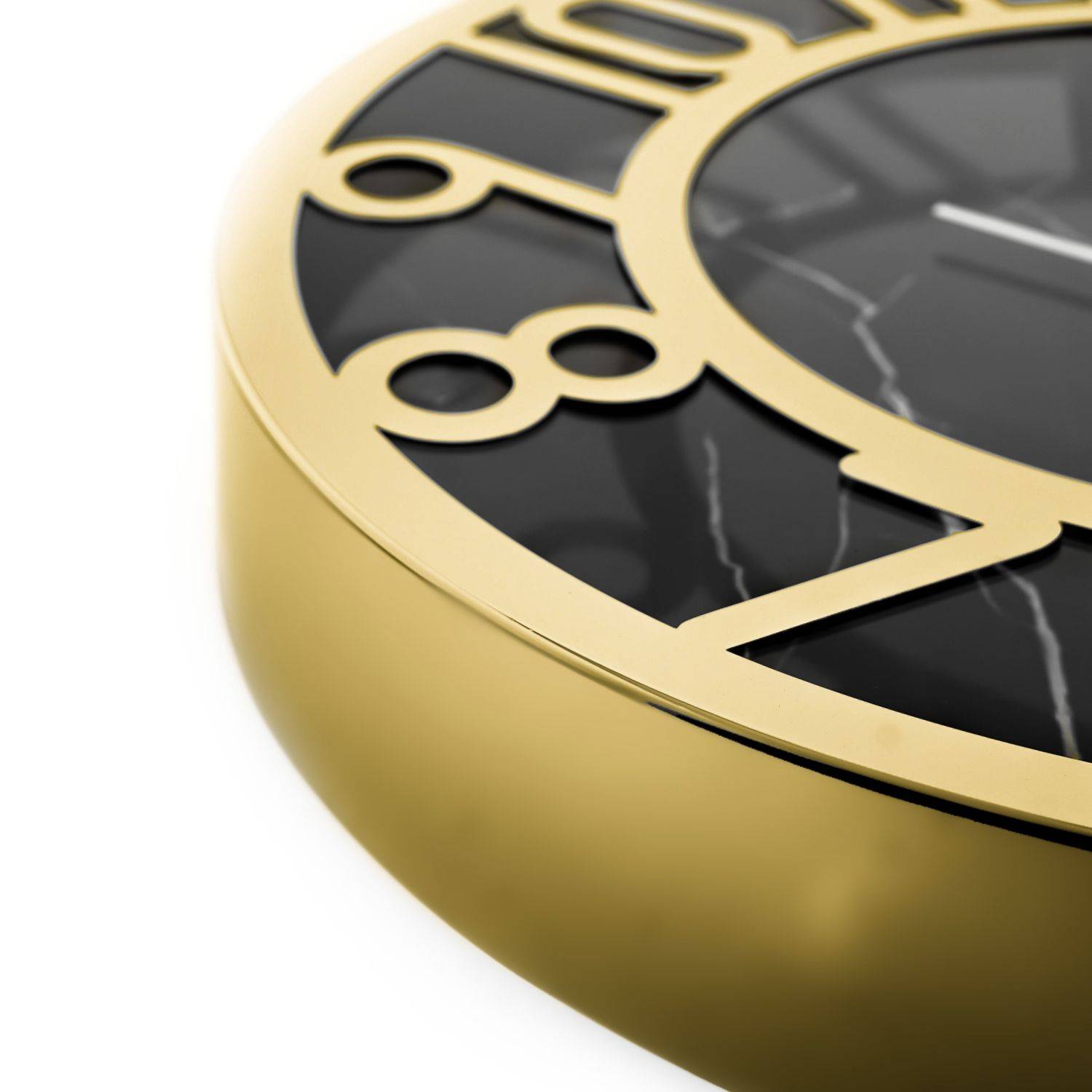 Almina elegante Wanduhr mit Marmormuster in Schwarz/Gold 60 cm mit Ziffern