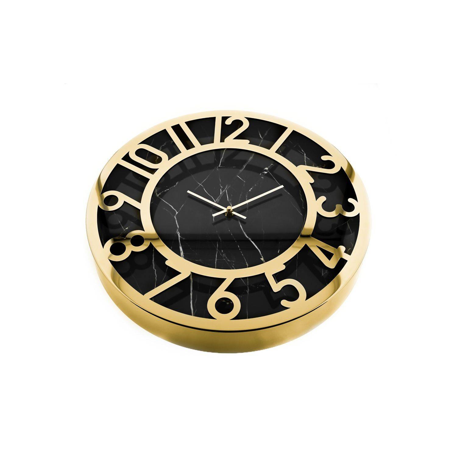 Almina elegante Wanduhr mit Marmormuster in Schwarz/Gold 60 cm mit Ziffern