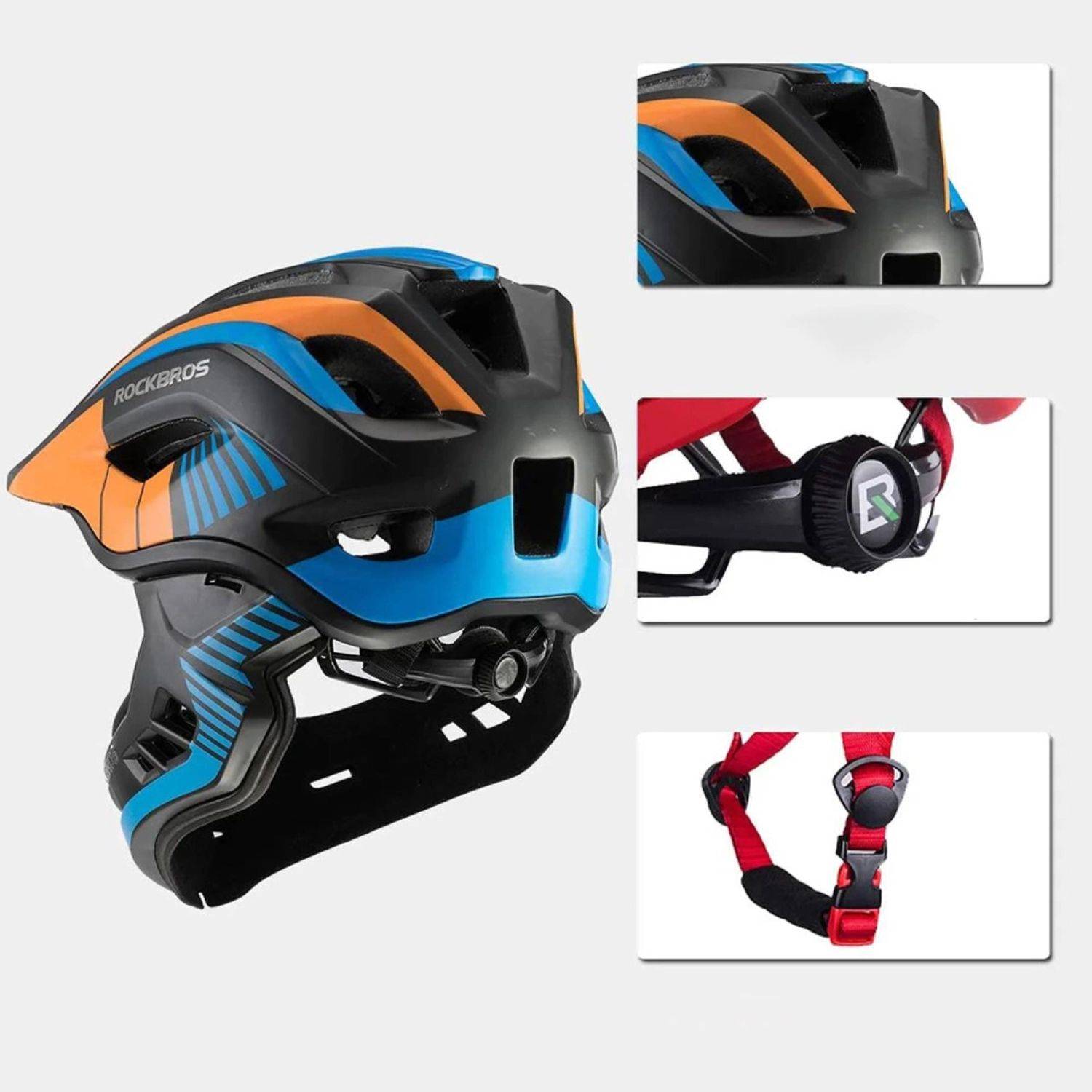 Kinderfahrradhelm mit abnehmbarem Visier Rockbros Größe M - Schwarz und Orange