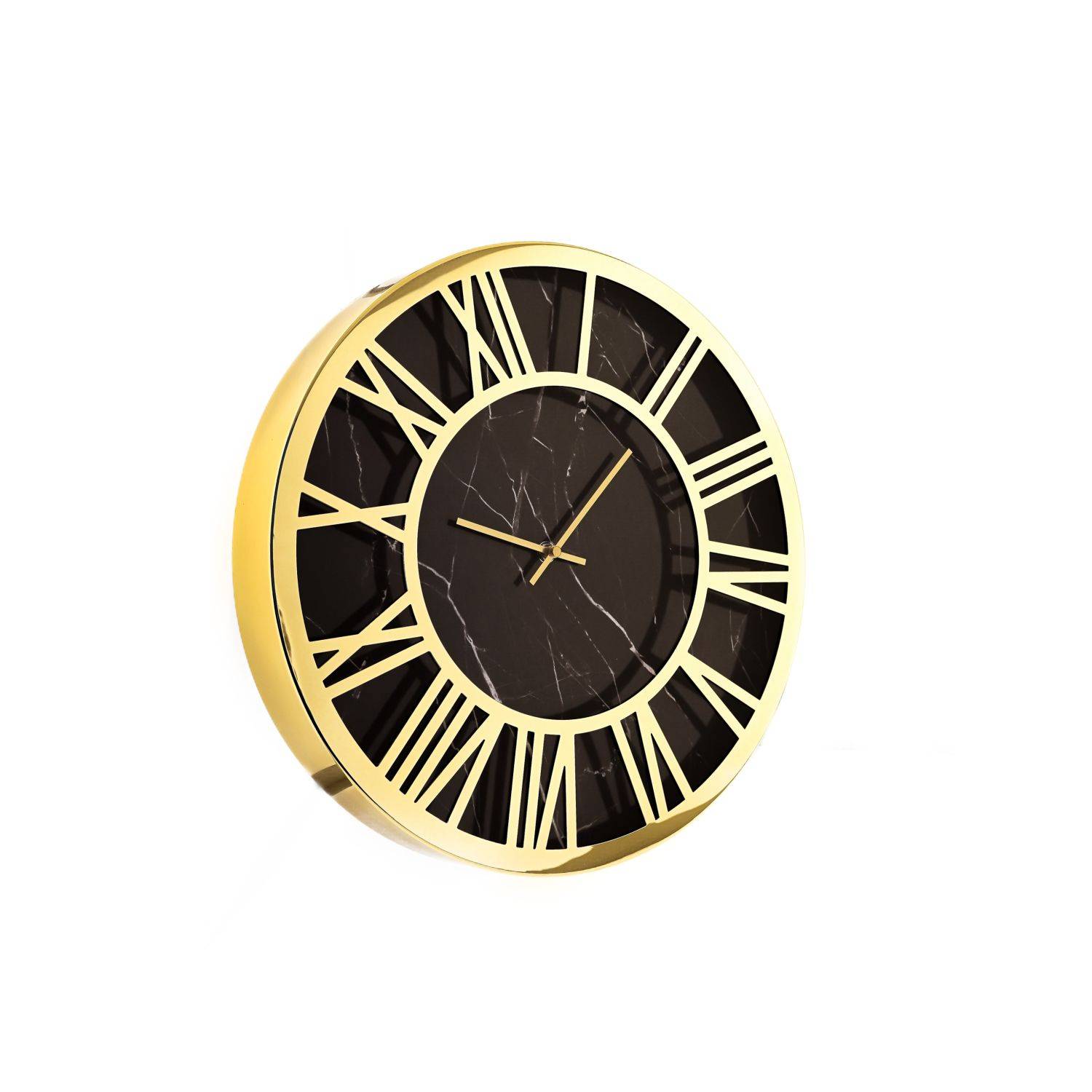 Almina Wanduhr mit Römischen Ziffern mit Marmormuster in Schwarz/Gold 40 cm