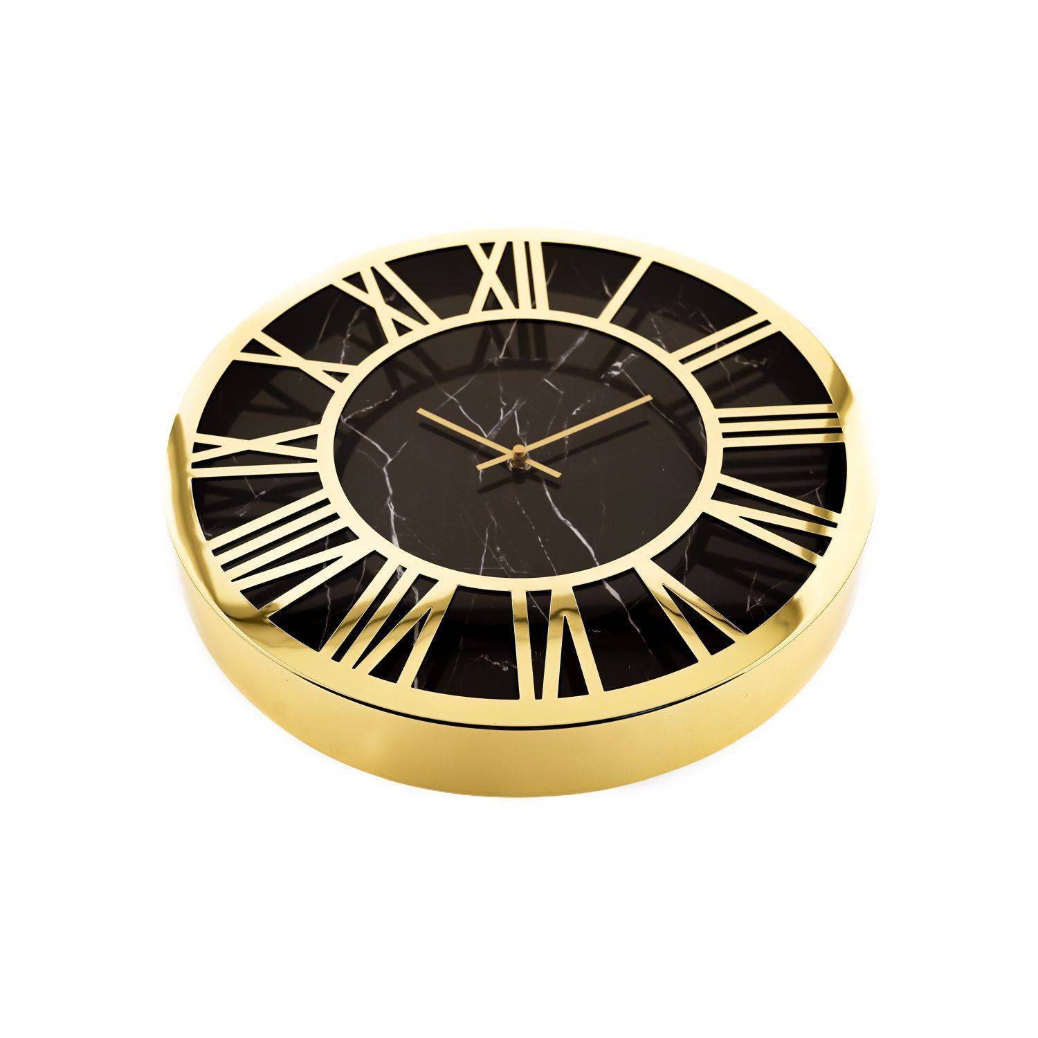 Almina Wanduhr mit Römischen Ziffern mit Marmormuster in Schwarz/Gold 40 cm