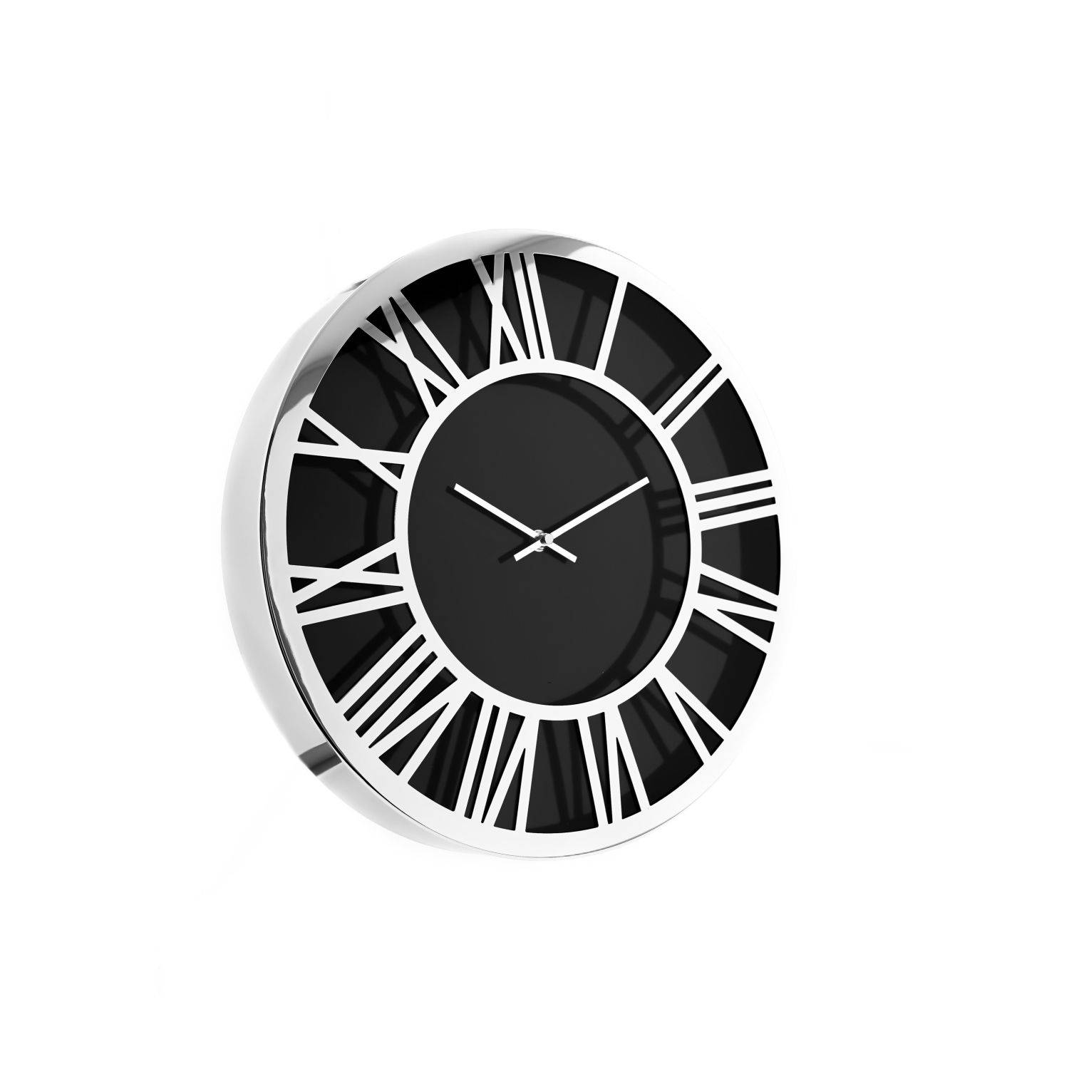 Almina Wanduhr 60 cm mit Römischen Zahlen in Schwarz/Silber elegantes Design