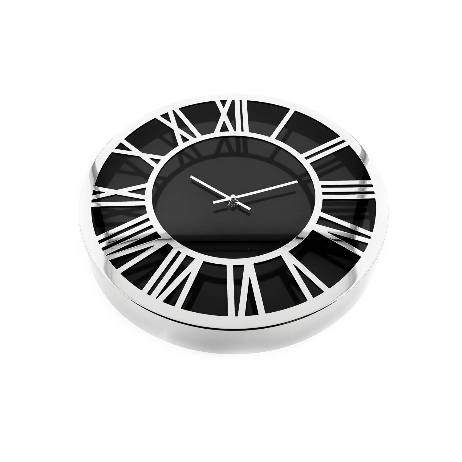 Almina Wanduhr 60 cm mit Römischen Zahlen in Schwarz/Silber elegantes Design