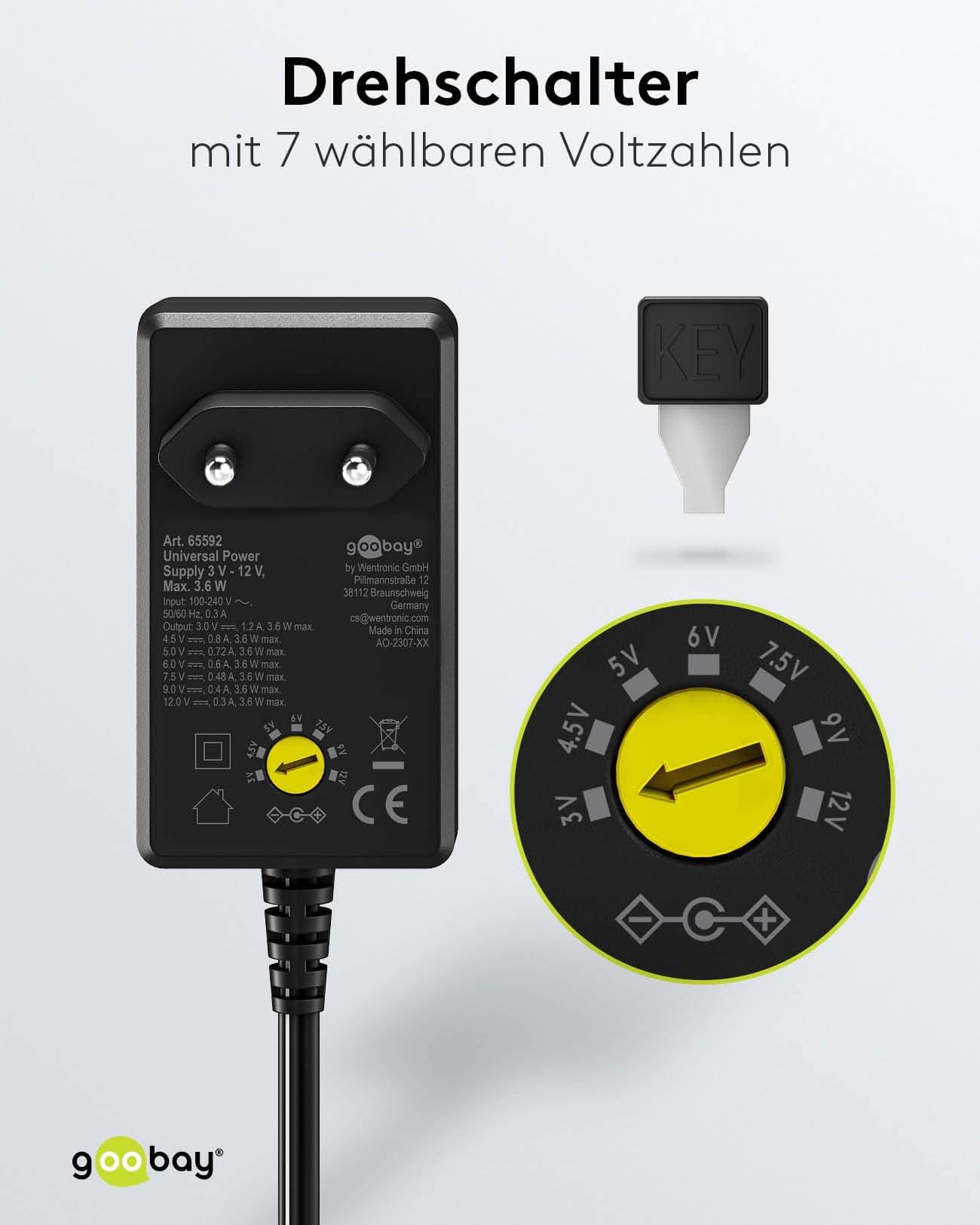 GOOBAY Universal-Netzteil 65592, 3-12V, 3,6W, mit 11 Adaptern