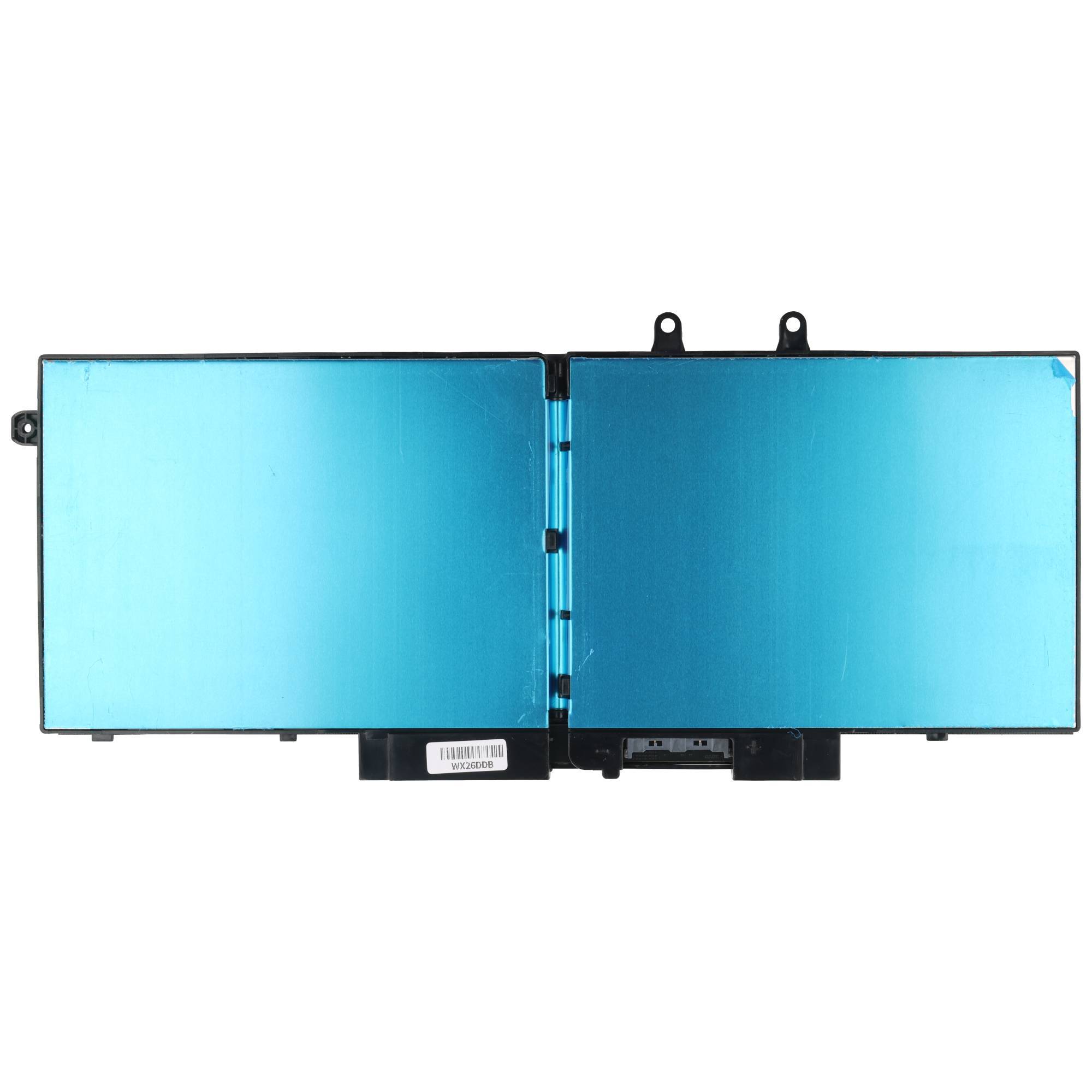 Blaues Lithium-Ionen-Laptop-Batteriepaket mit zwei verbundenen rechteckigen Zellen und Befestigungslaschen auf weißem Hintergrund.