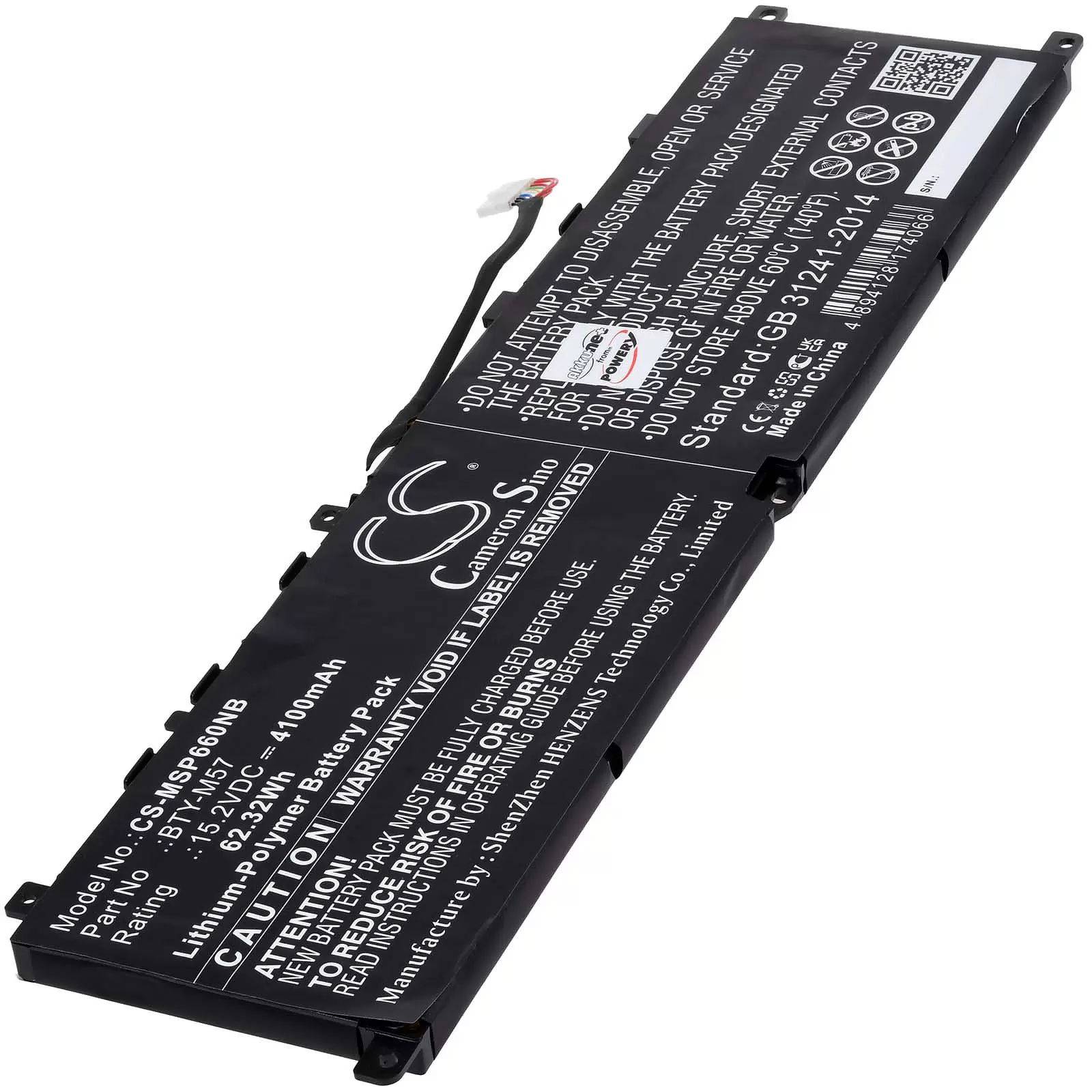 Akku passend für Laptop MSI GP66, GP76, Leopard 10UG, Typ BTY-M57 - 15,2V - 4100 mAh