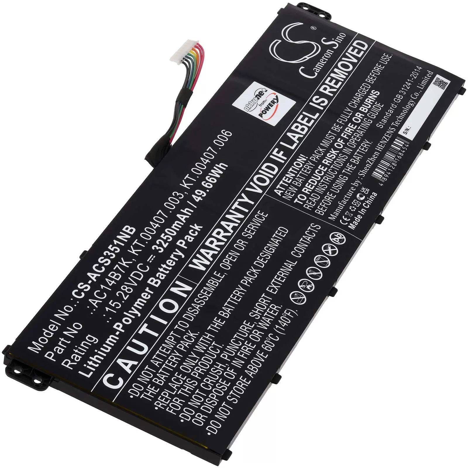 Akku für Laptop Acer Swift 3 SF314, Spin 5 SP515, Nitro 5 AN515, Typ AC14B7K/ Typ KT.000407.006 - 15,28V - 3250 mAh