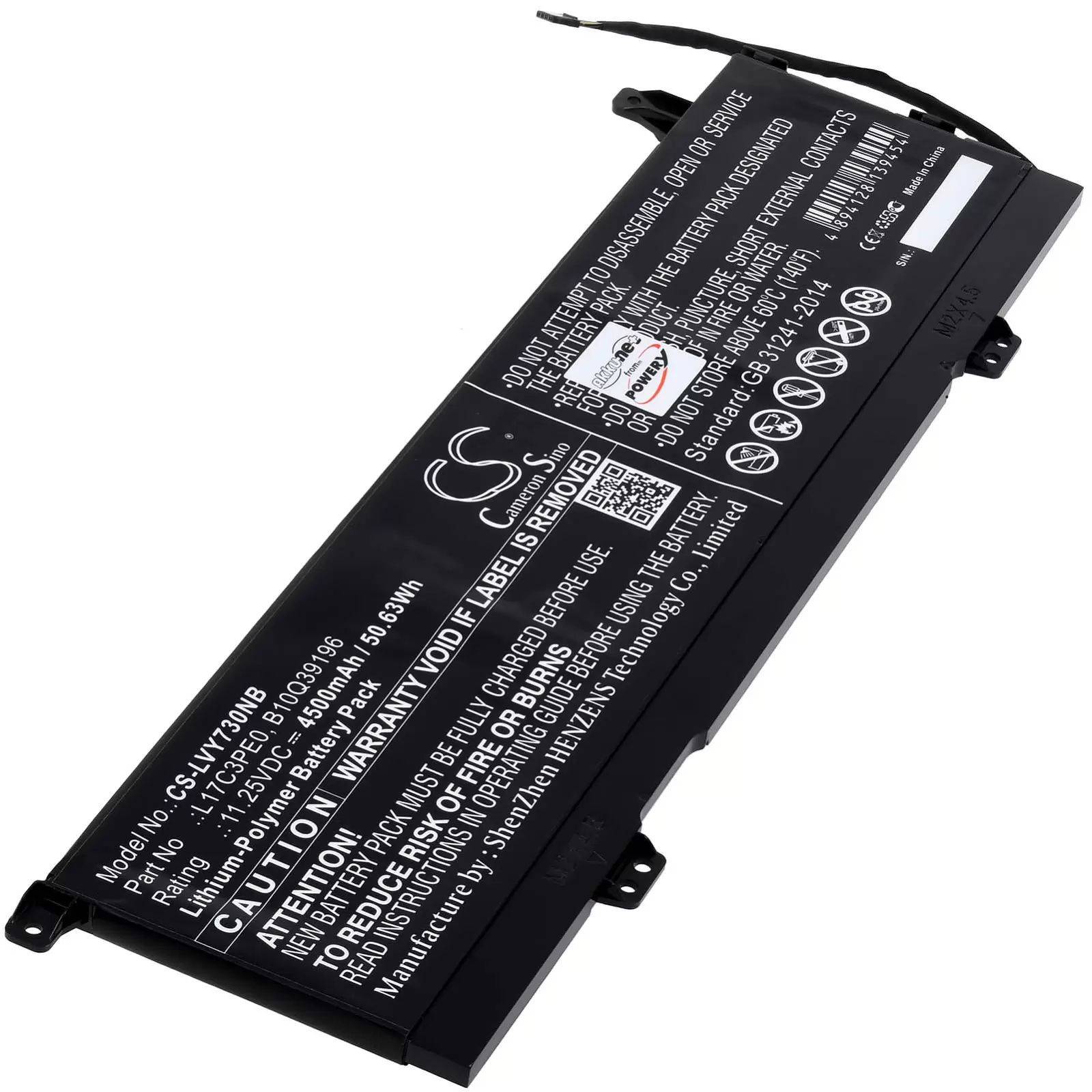 Akku passend für Laptop Lenovo Yoga 730-15IWL-81JS, Typ L17C3PE0 - 11,25V - 4500 mAh