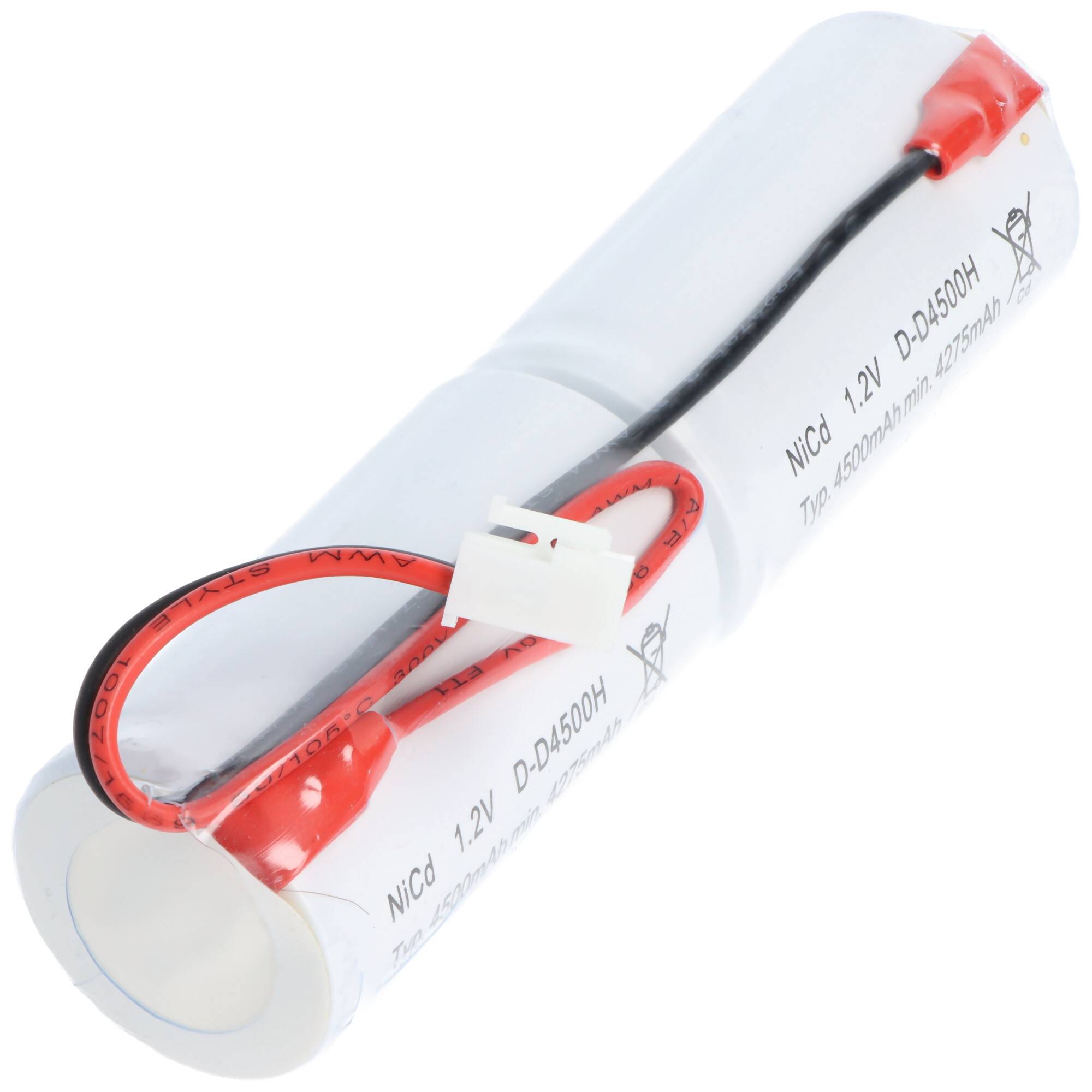 Notleuchtenakku NiCd 2,4V 4500mAh L1x2 Mono D mit JST VHR-2 Stecker