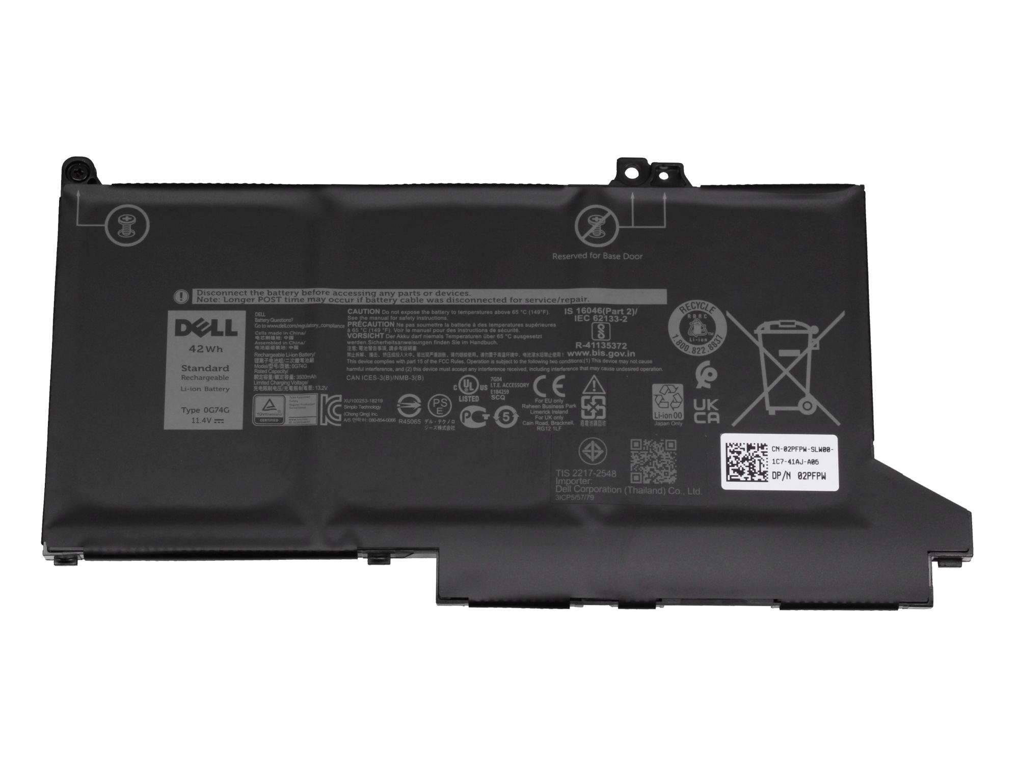 Dell 00G74G Akku 42Wh Original - Li-Polymer V / mAh / 42Wh PN: 00G74G
