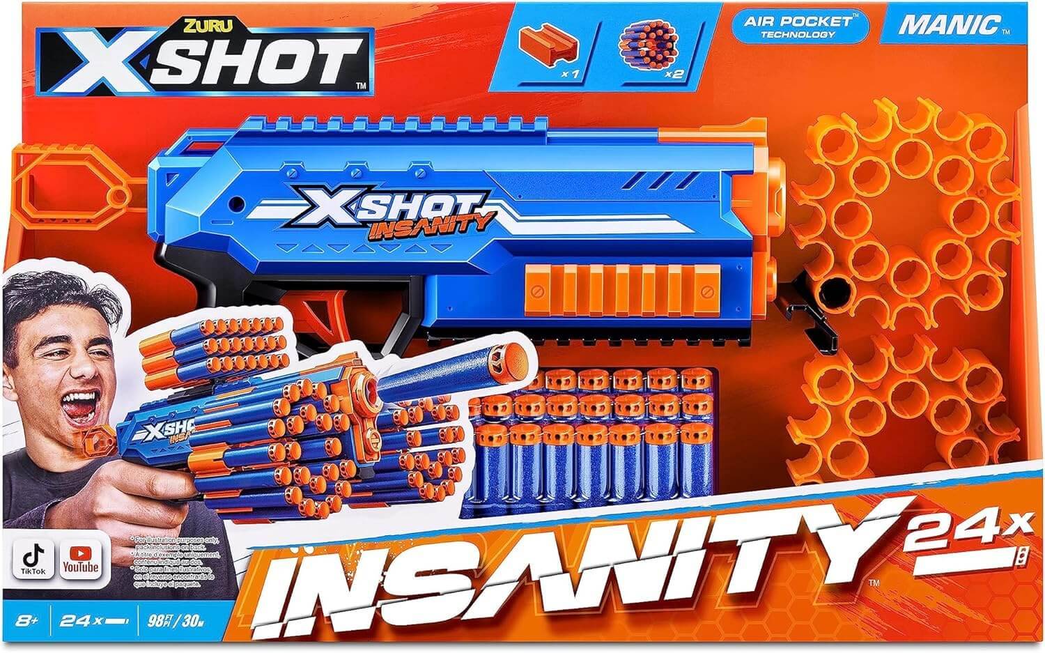 ZURU 36603; 36899 - X-Shot Insanity Manic Blaster mit 24 Darts