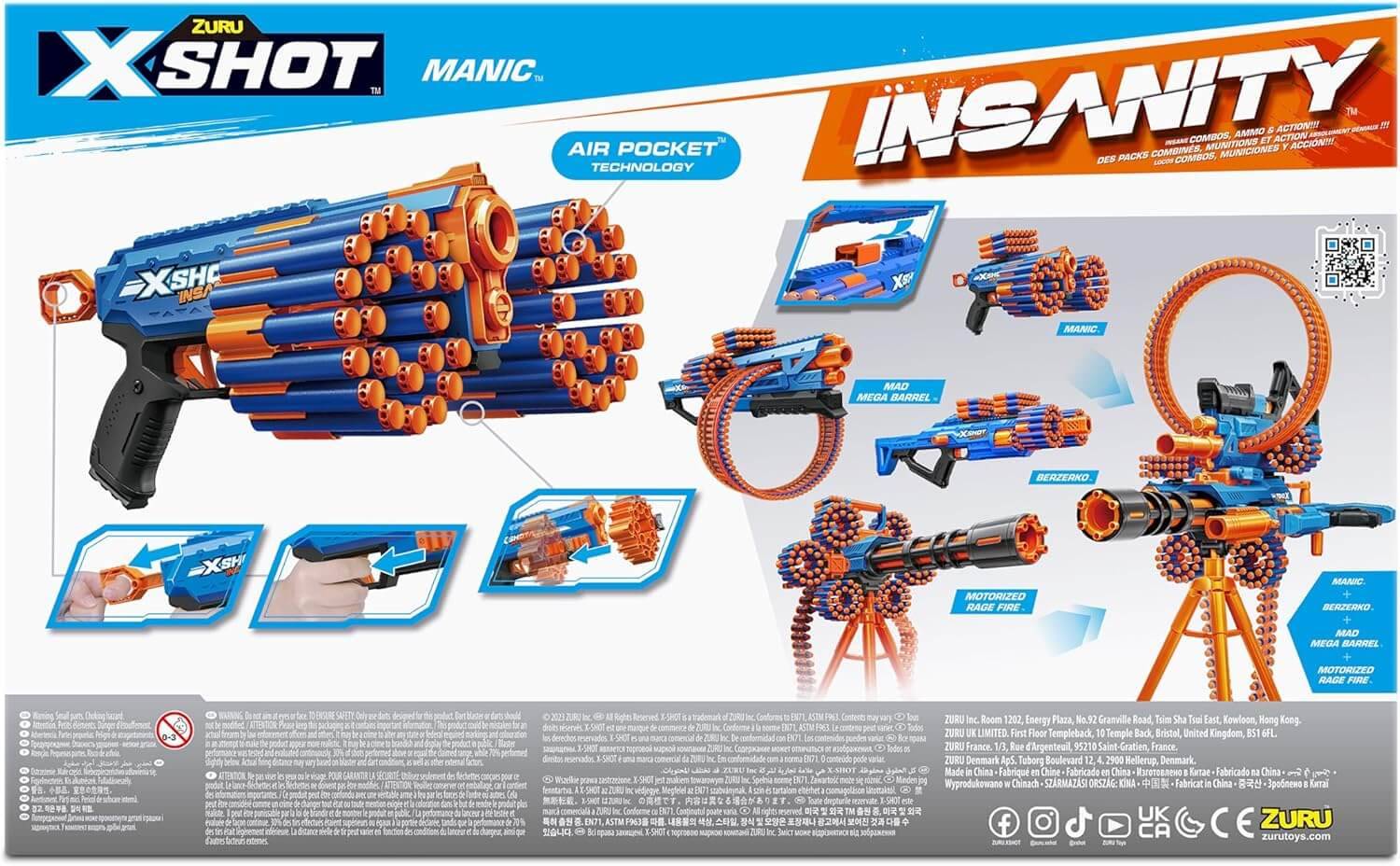 ZURU 36899 - X-Shot Insanity Manic Blaster mit 24 Darts