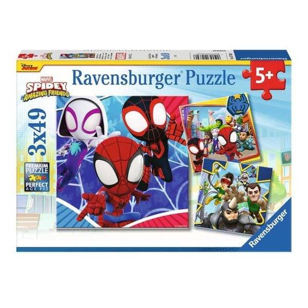 Ravensburger Kinderpuzzle 05730 - Spideys Abenteuer - 3x49 Teile Spidey und seine Super-Freunde Puzzle für Kinder ab 5 Jahren