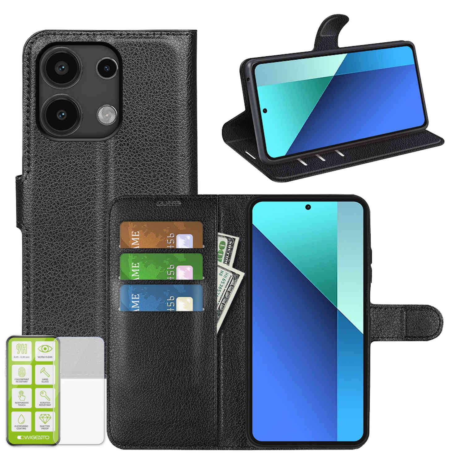 Für Xiaomi Poco M6 Pro 4G / Redmi Note 13 Pro 4G Wallet Tasche + Glas