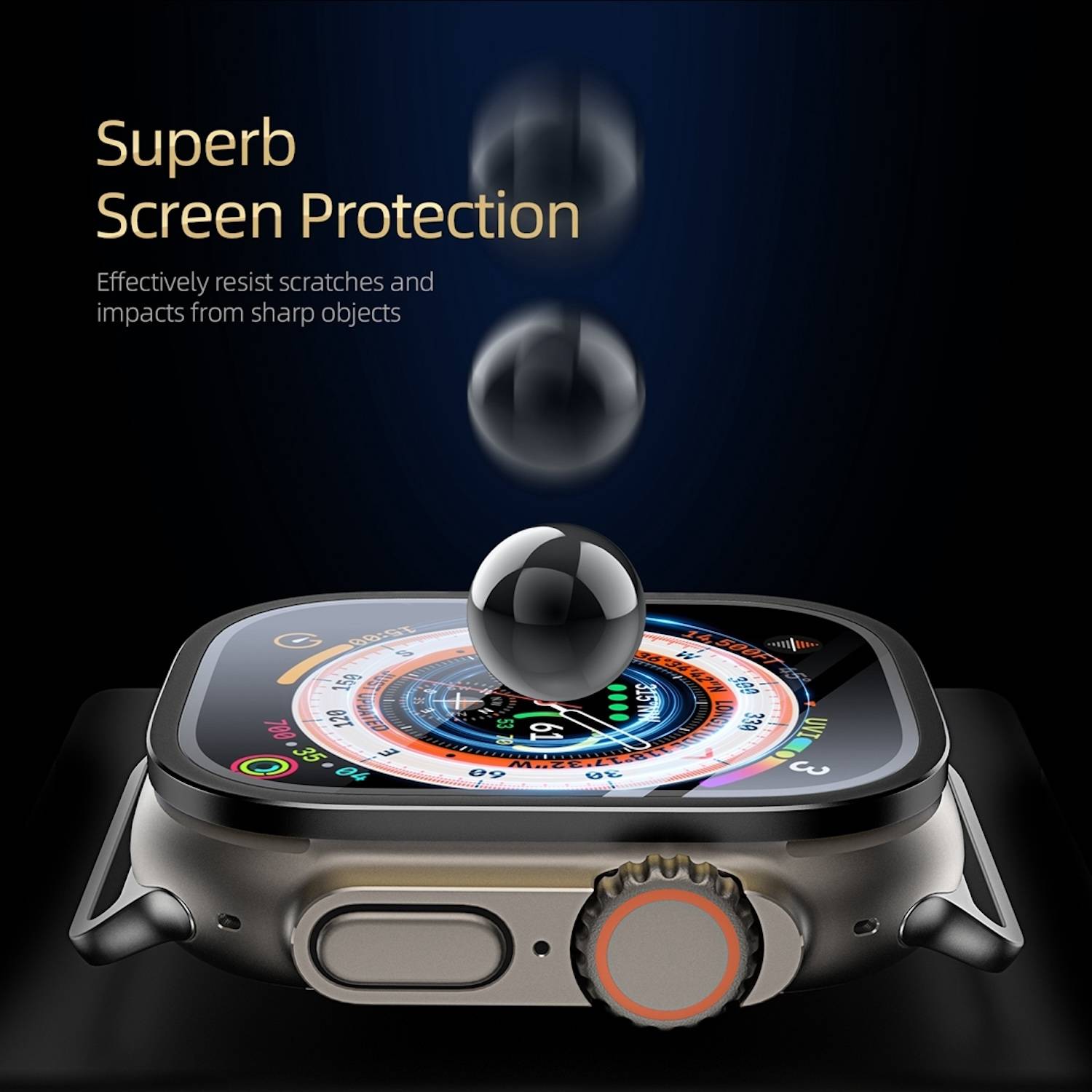 2in1 9H Schutzglas für Apple Watch Ultra 4 3 2 1 49mm mit Alu Rahmen Schwarz
