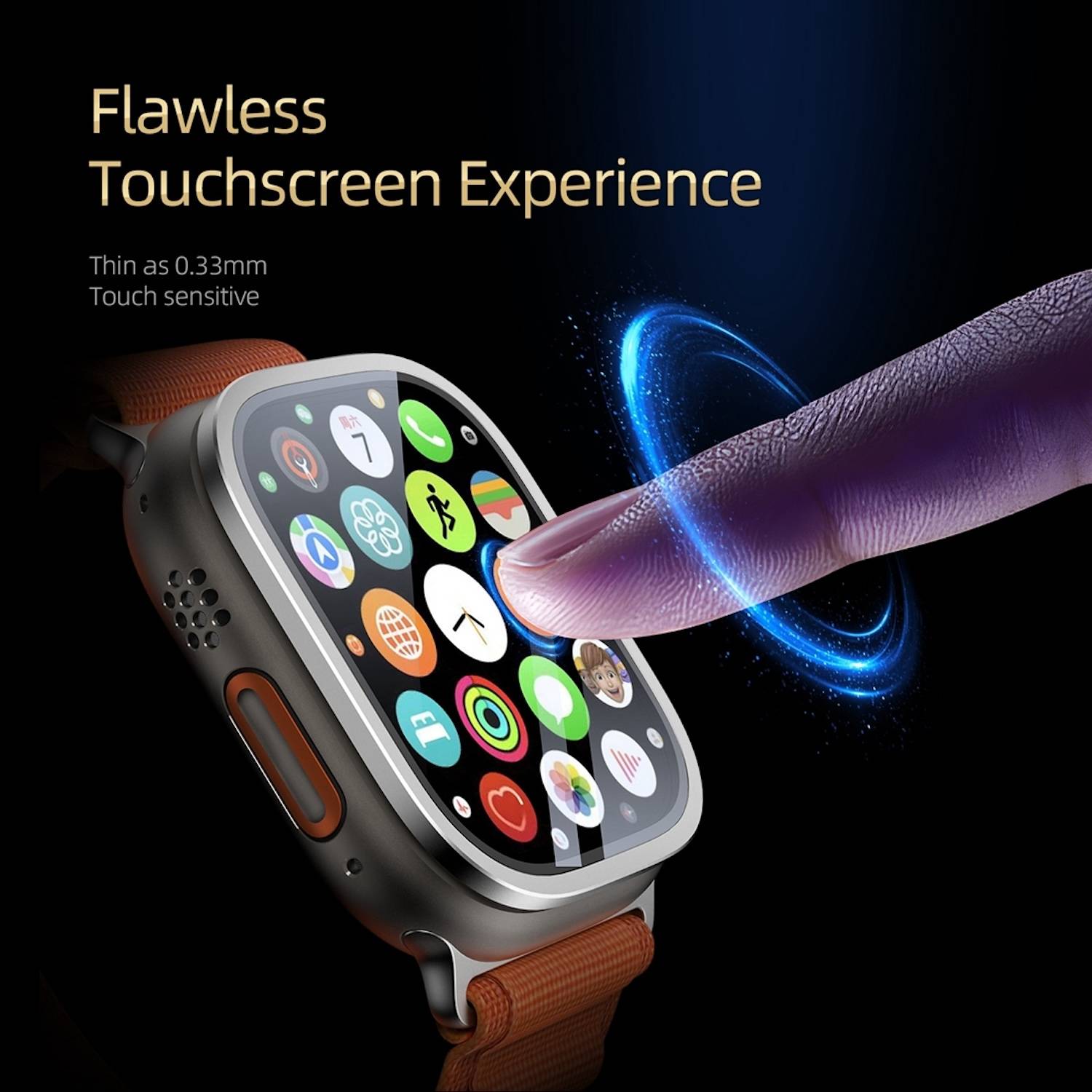 2in1 9H Schutzglas für Apple Watch Ultra 4 3 2 1 49mm mit Alu Rahmen Silber