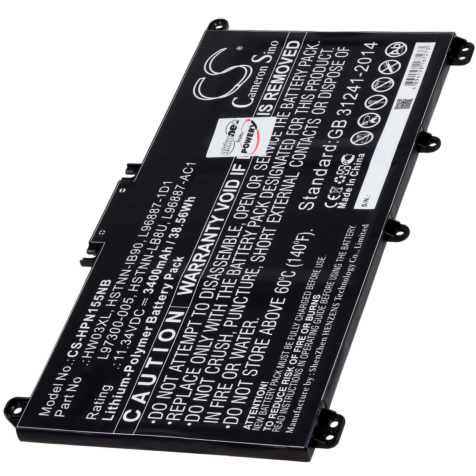 Powery Akku kompatibel mit HP Typ L96887-AC1, 11,4V, Li-Polymer