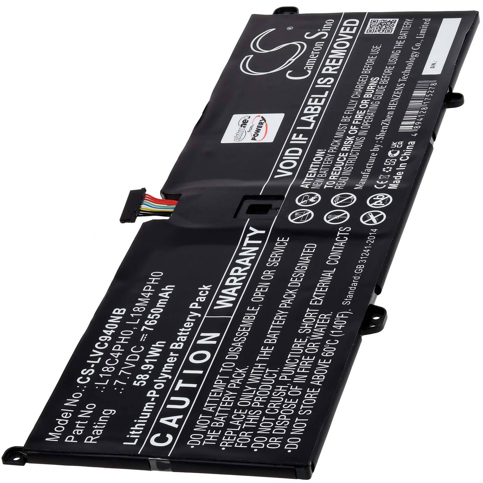 Powery Akku für Lenovo Yoga C940-14IIL 81Q9002SAX Laptop, 7,7V, Li-Polymer