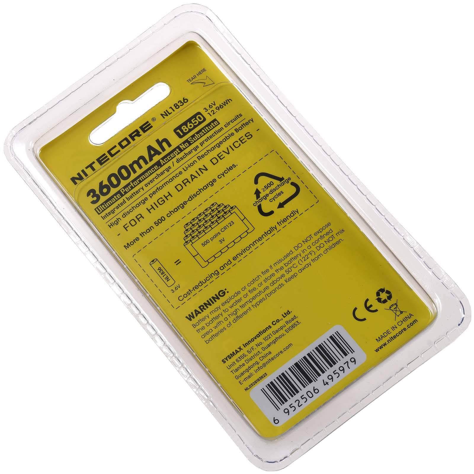 Nitecore Li-Ion Akku Typ 18650 3600mAh NL1836, 3,7V, Li-Ion