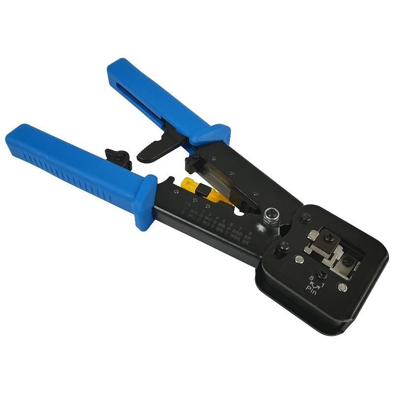 Danicom - Crimpzange für Pass Through Konnektoren mit Kabelschneider und Abisolierer