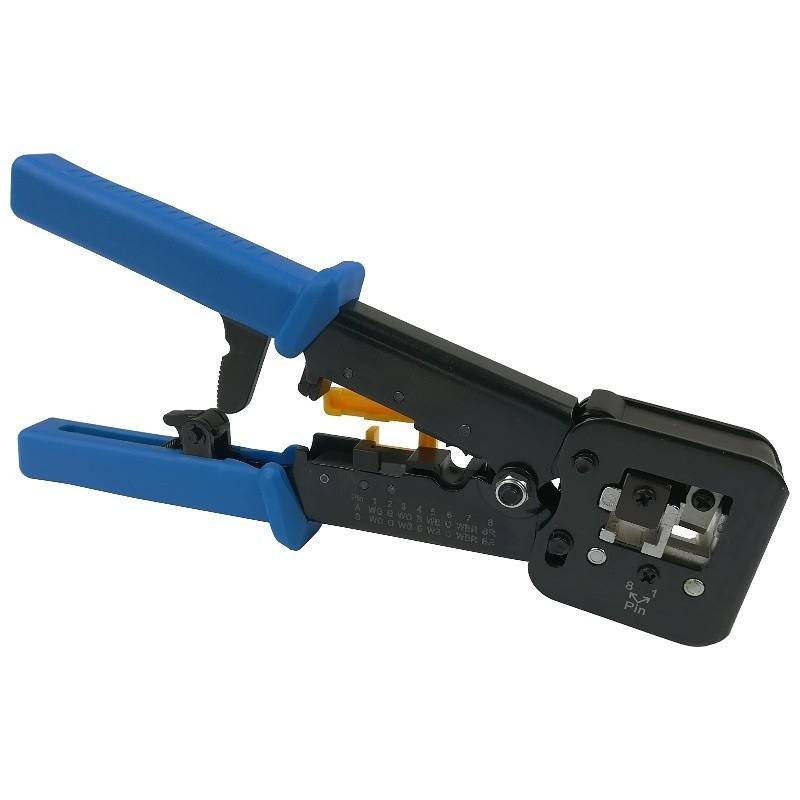 Danicom - Crimpzange für Pass Through Konnektoren mit Kabelschneider und Abisolierer