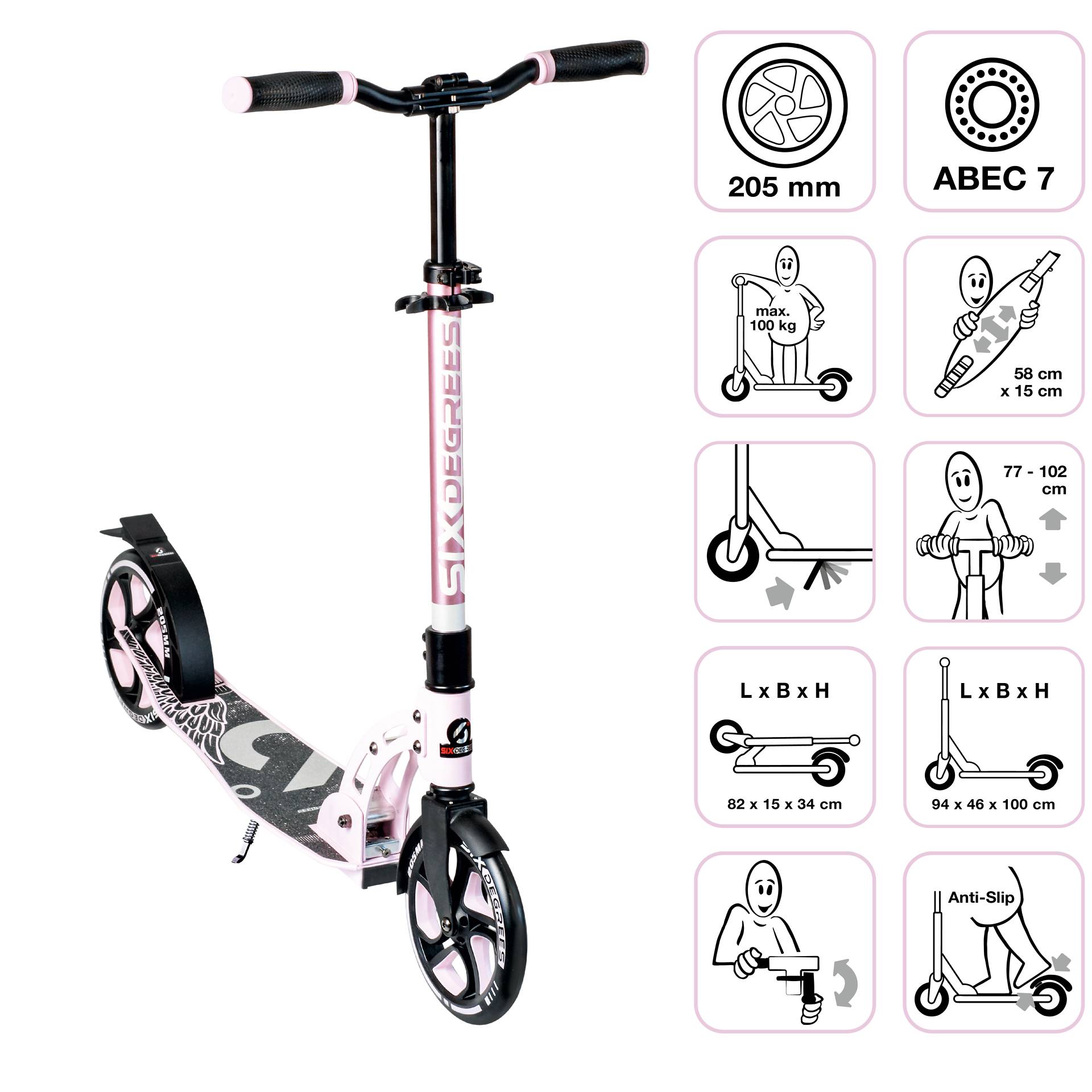 SIX DEGREES Aluminium Scooter 205 mm pastellrosa