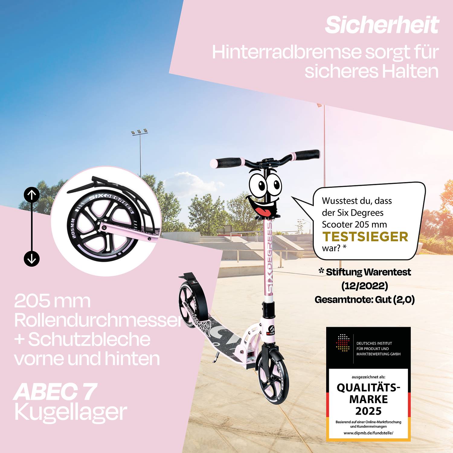 SIX DEGREES Aluminium Scooter 205 mm pastellrosa