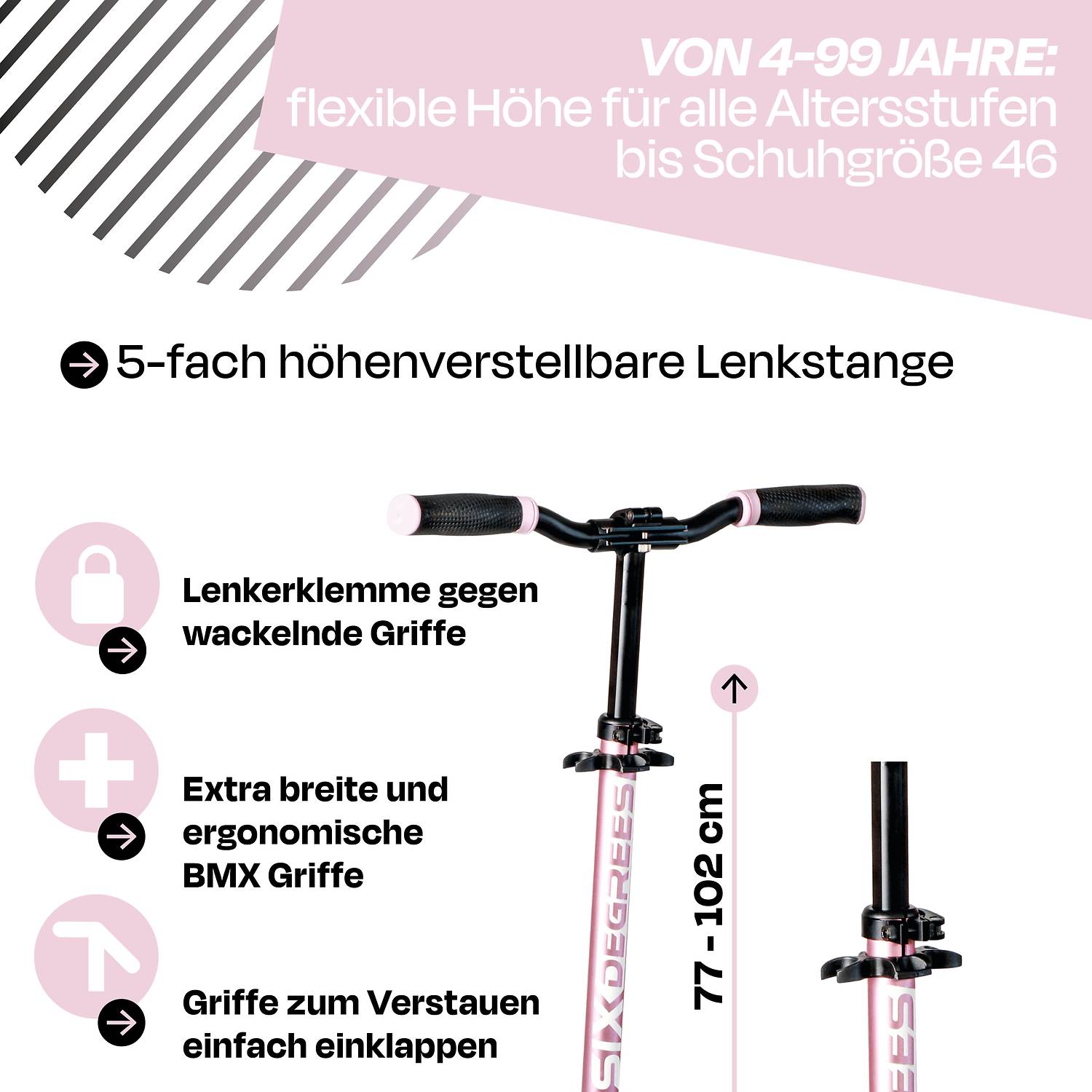 SIX DEGREES Aluminium Scooter 205 mm pastellrosa