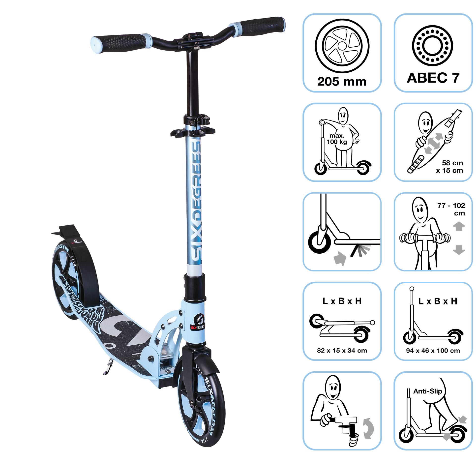 SIX DEGREES Aluminium Scooter 205 mm pastellblau