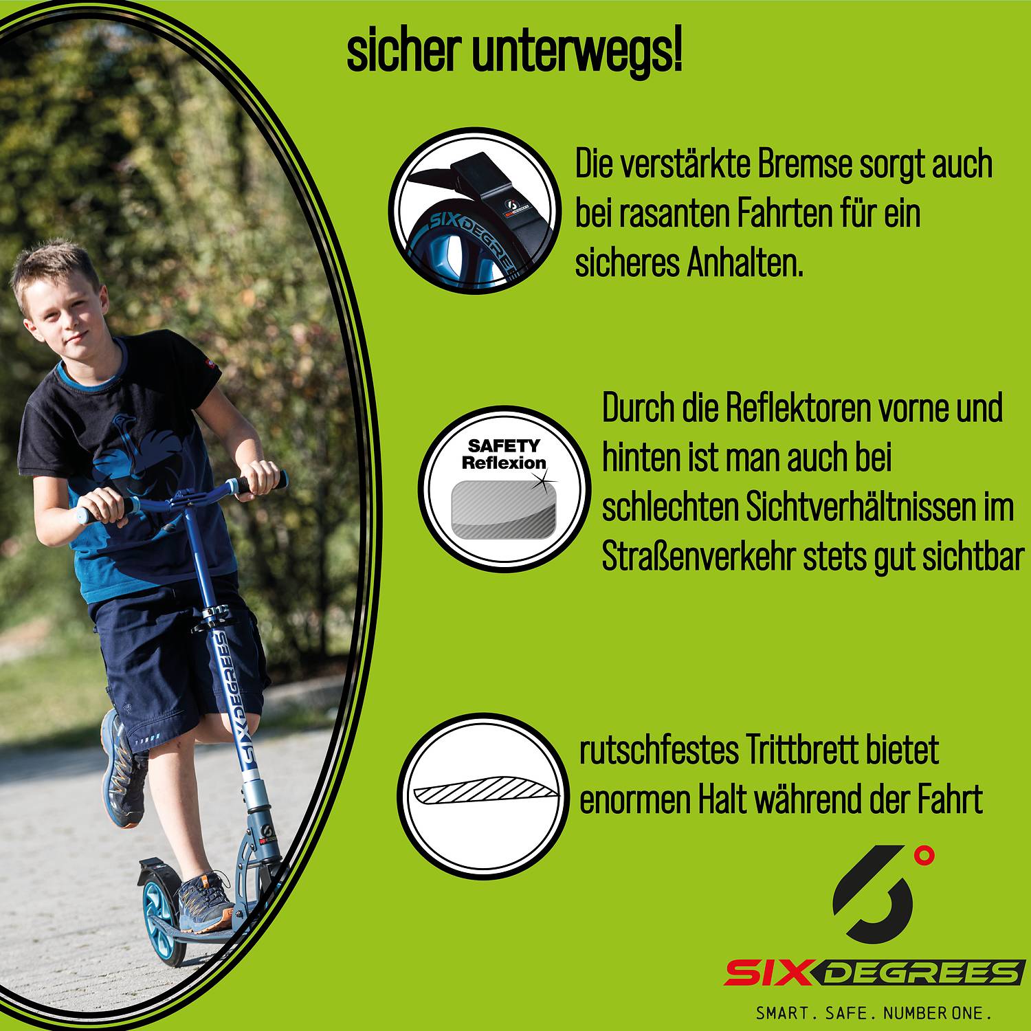 SIX DEGREES Aluminium Scooter Junior 180/145 mm grün