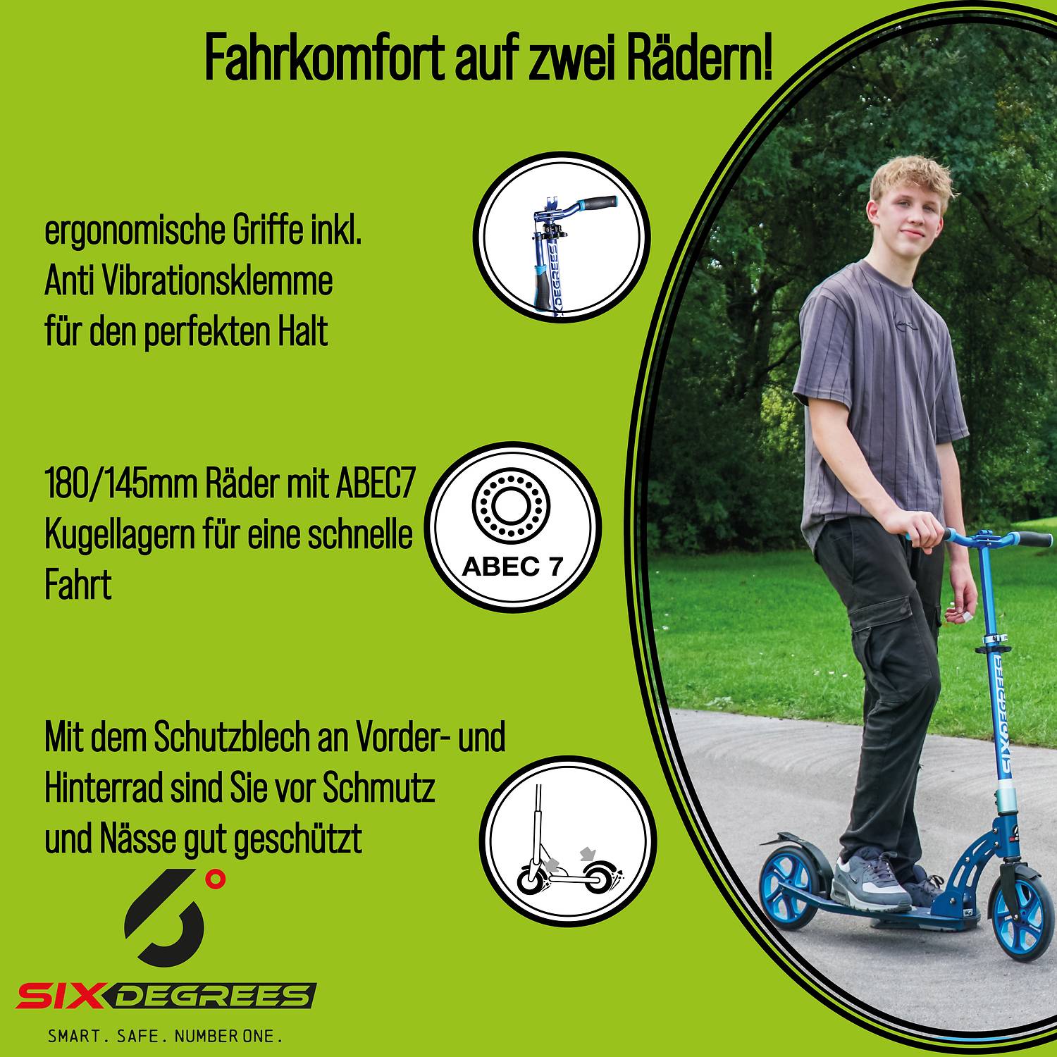 SIX DEGREES Aluminium Scooter Junior 180/145 mm grün