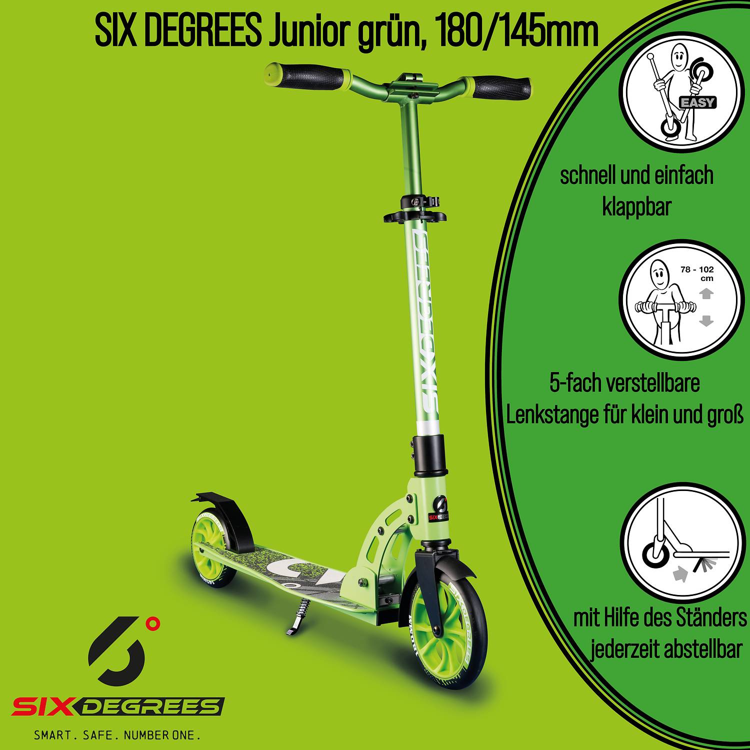 SIX DEGREES Aluminium Scooter Junior 180/145 mm grün