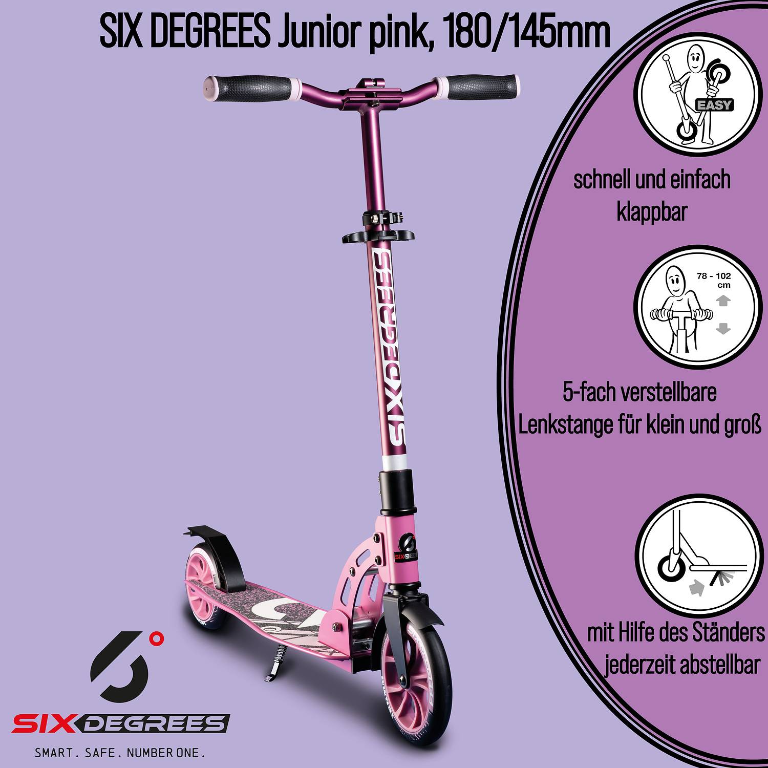 SIX DEGREES Aluminium Scooter Junior 180/145 mm pink