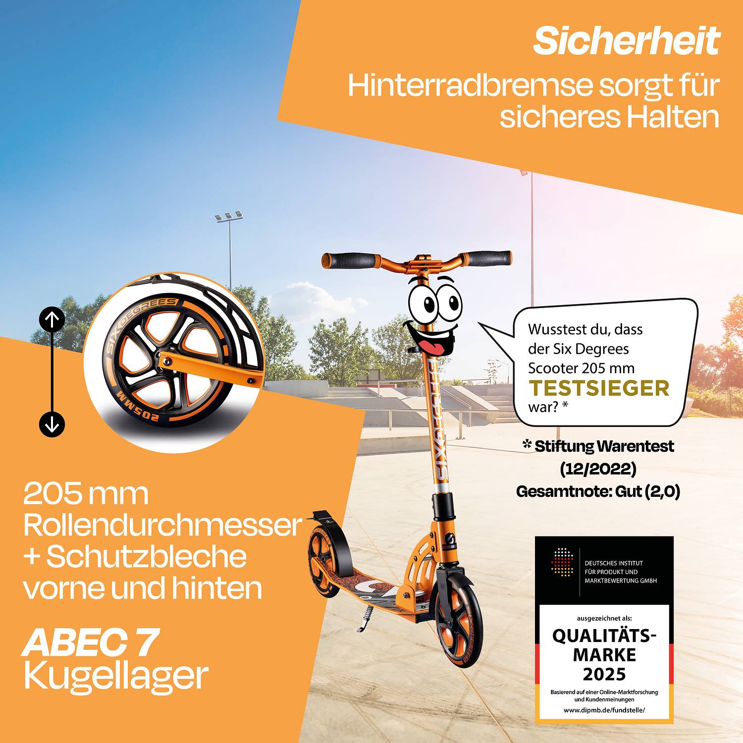 SIX DEGREES Aluminium Scooter 205 mm orange