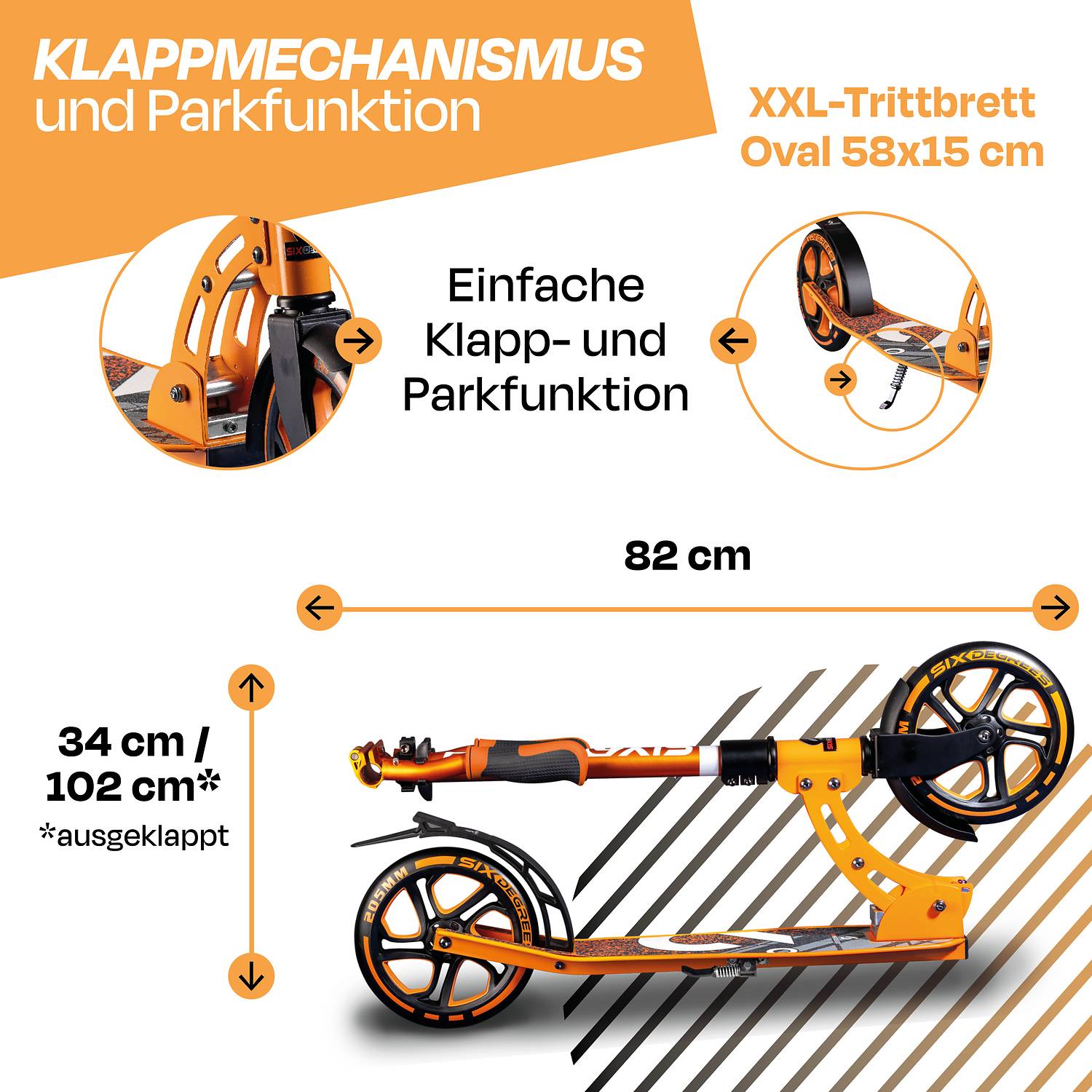 SIX DEGREES Aluminium Scooter 205 mm orange