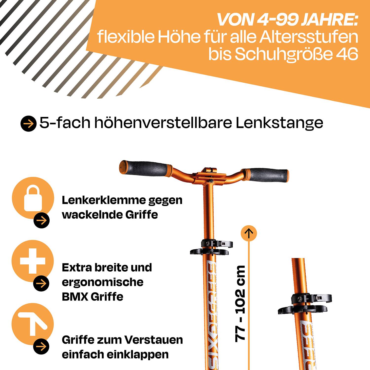 SIX DEGREES Aluminium Scooter 205 mm orange