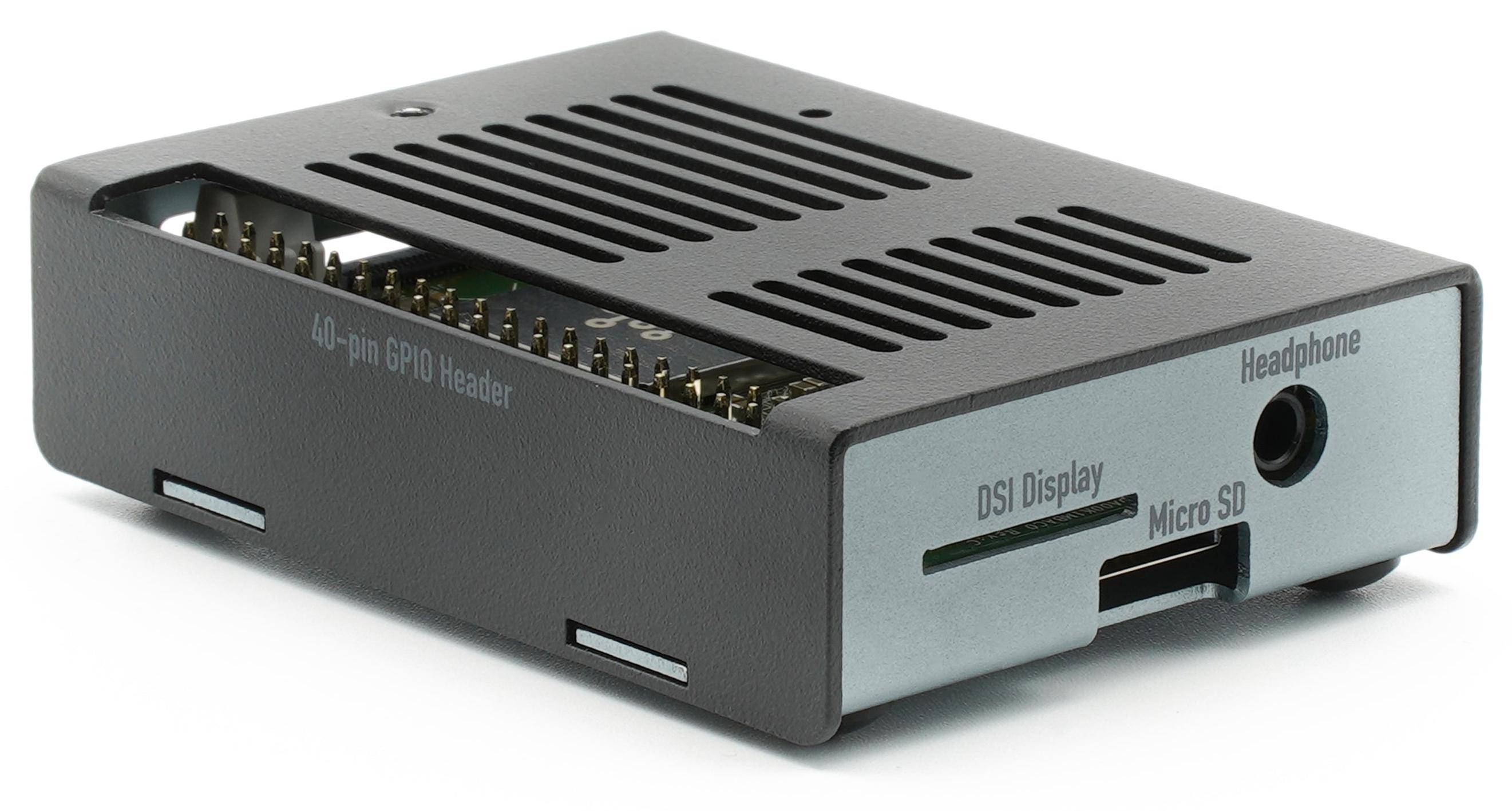 KKSB Gehäuse für Google Coral Dev Board Mini, GPIO Zugang, Aluminium pulverbeschichtet, schwarz/grau