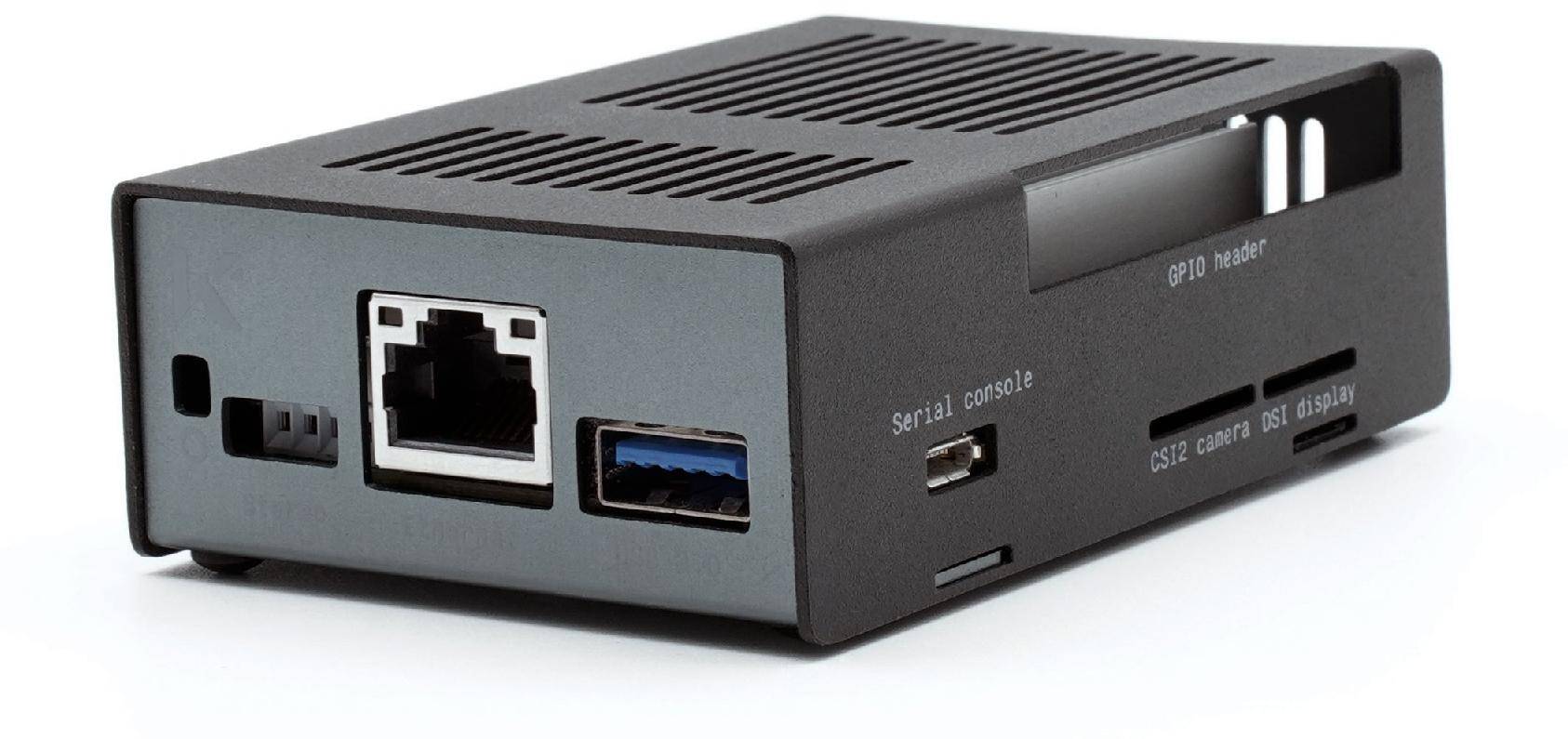 KKSB Gehäuse für Google Coral Dev Board, Schnitstellen Zugang, Aluminium, eloxiert, schwarz/grau