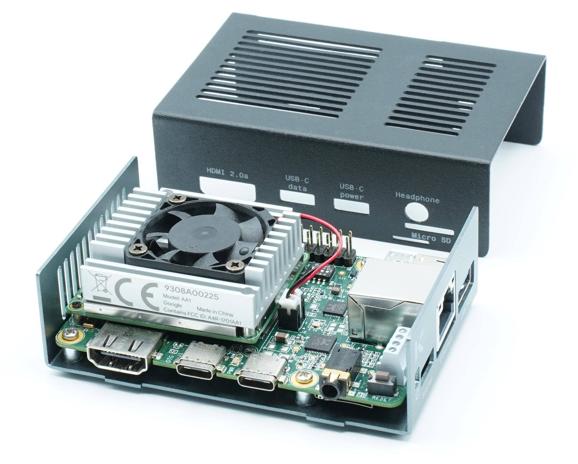 KKSB Gehäuse für Google Coral Dev Board, Schnitstellen Zugang, Aluminium, eloxiert, schwarz/grau