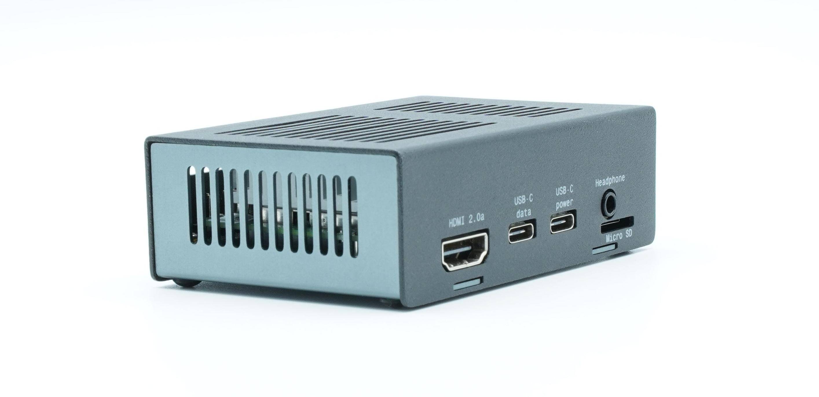 KKSB Gehäuse für Google Coral Dev Board, Schnitstellen Zugang, Aluminium, eloxiert, schwarz/grau