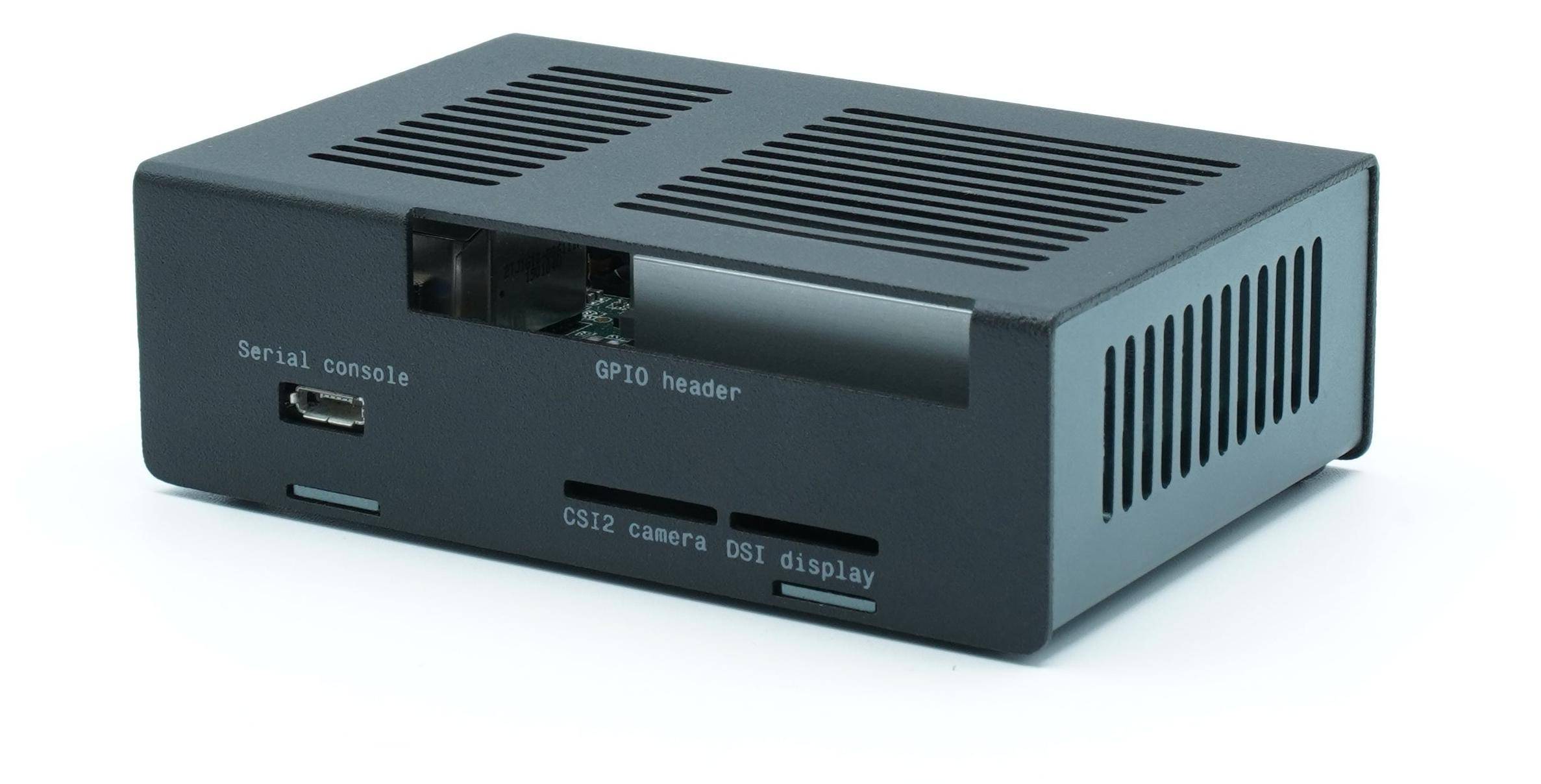 KKSB Gehäuse für Google Coral Dev Board, Schnitstellen Zugang, Aluminium, eloxiert, schwarz/grau