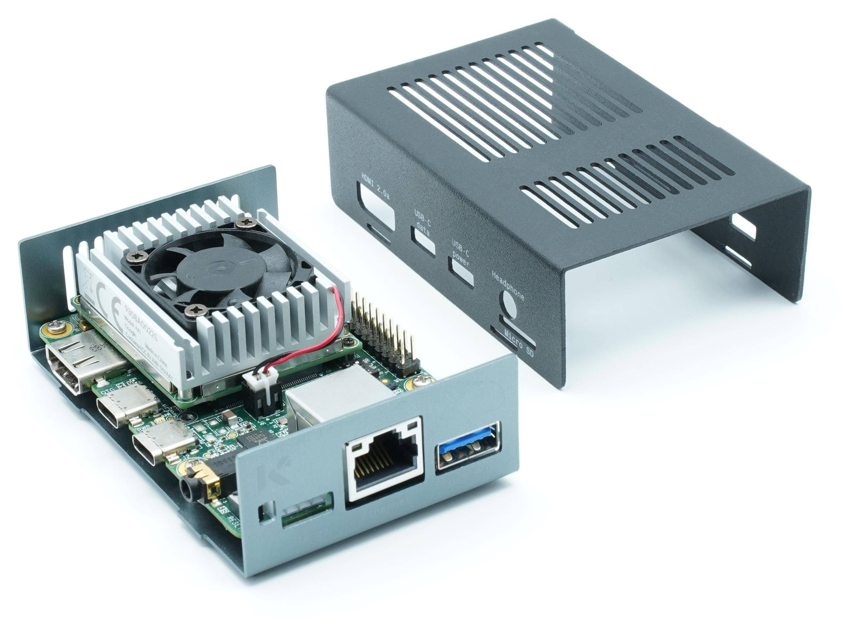 KKSB Gehäuse für Google Coral Dev Board, Schnitstellen Zugang, Aluminium, eloxiert, schwarz/grau