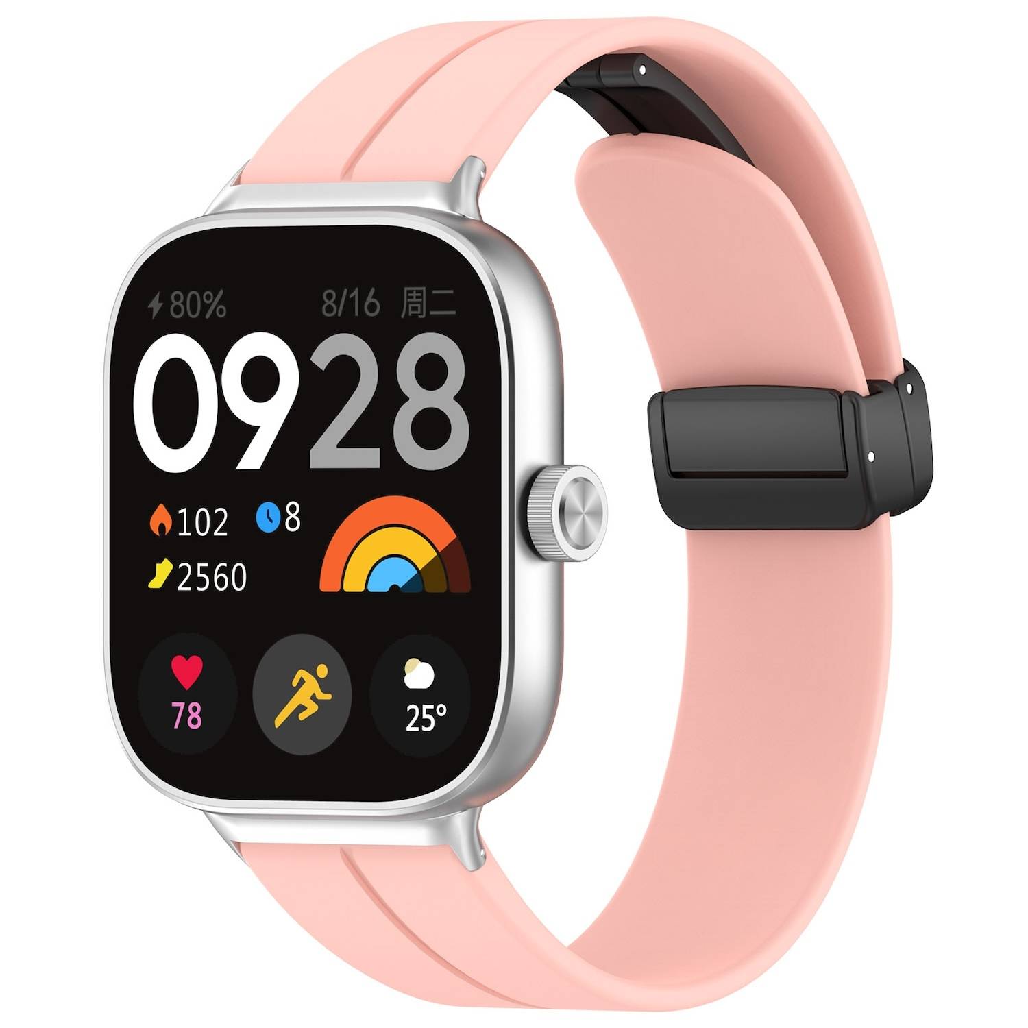 Für Xiaomi Smart Band 9 Pro / 8 Pro / Redmi Watch 5 / 4 Groove Silikon Armband magnetische Schnalle Pink