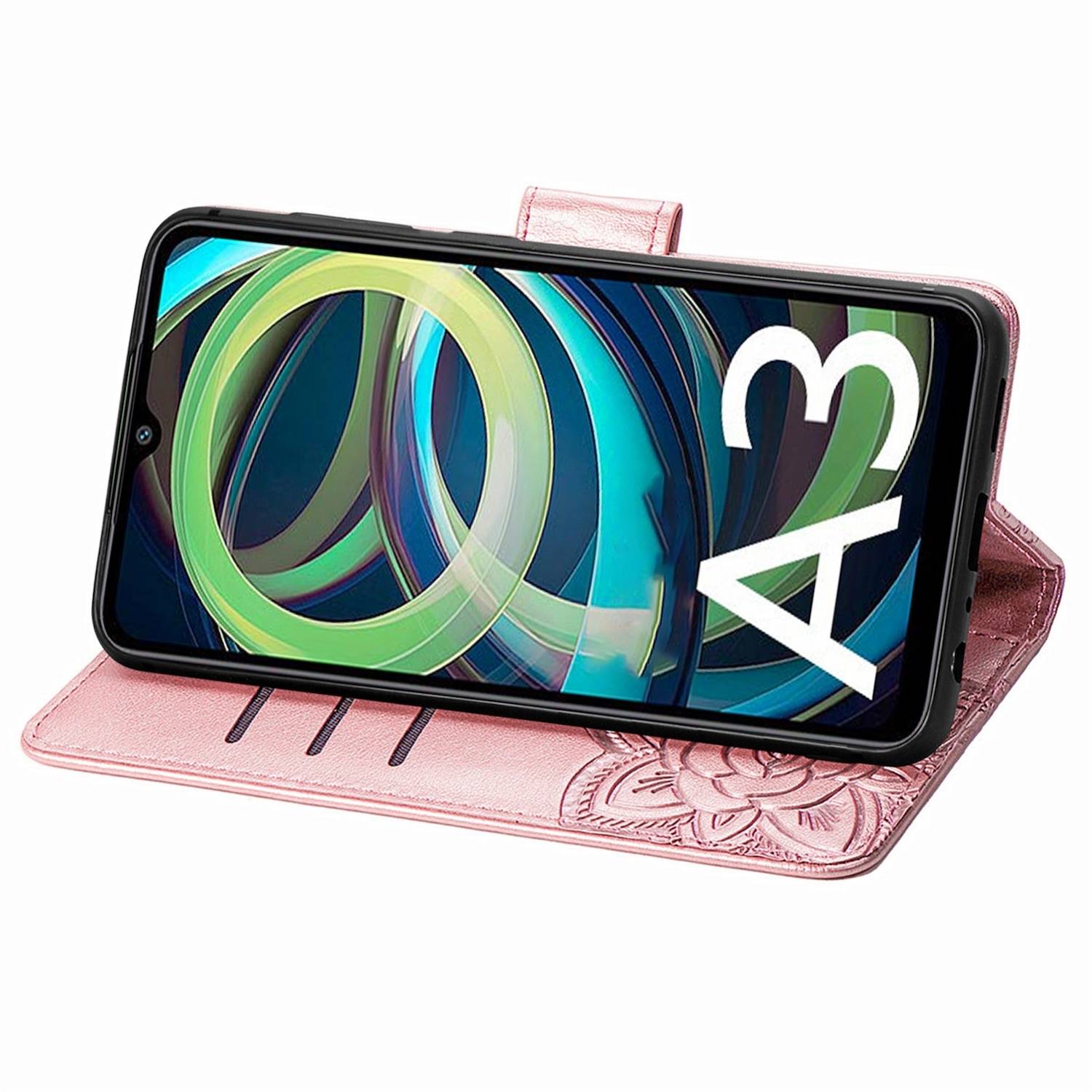 Für Xiaomi Redmi A3 Kunstleder Wallet Handy Tasche Schmetterling Design Hülle Etuis Rosa