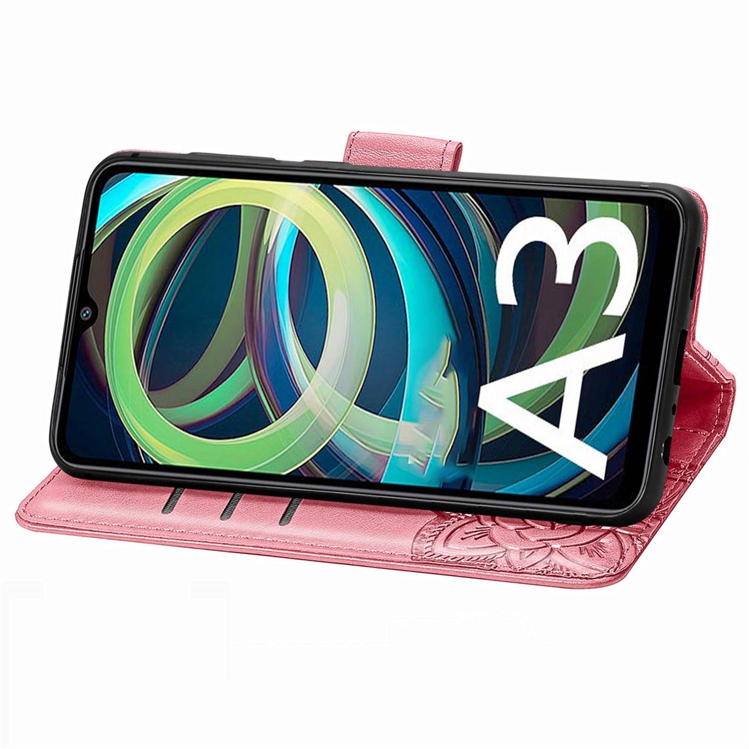 Für Xiaomi Redmi A3 Kunstleder Wallet Handy Tasche Schmetterling Design Hülle Etuis Pink