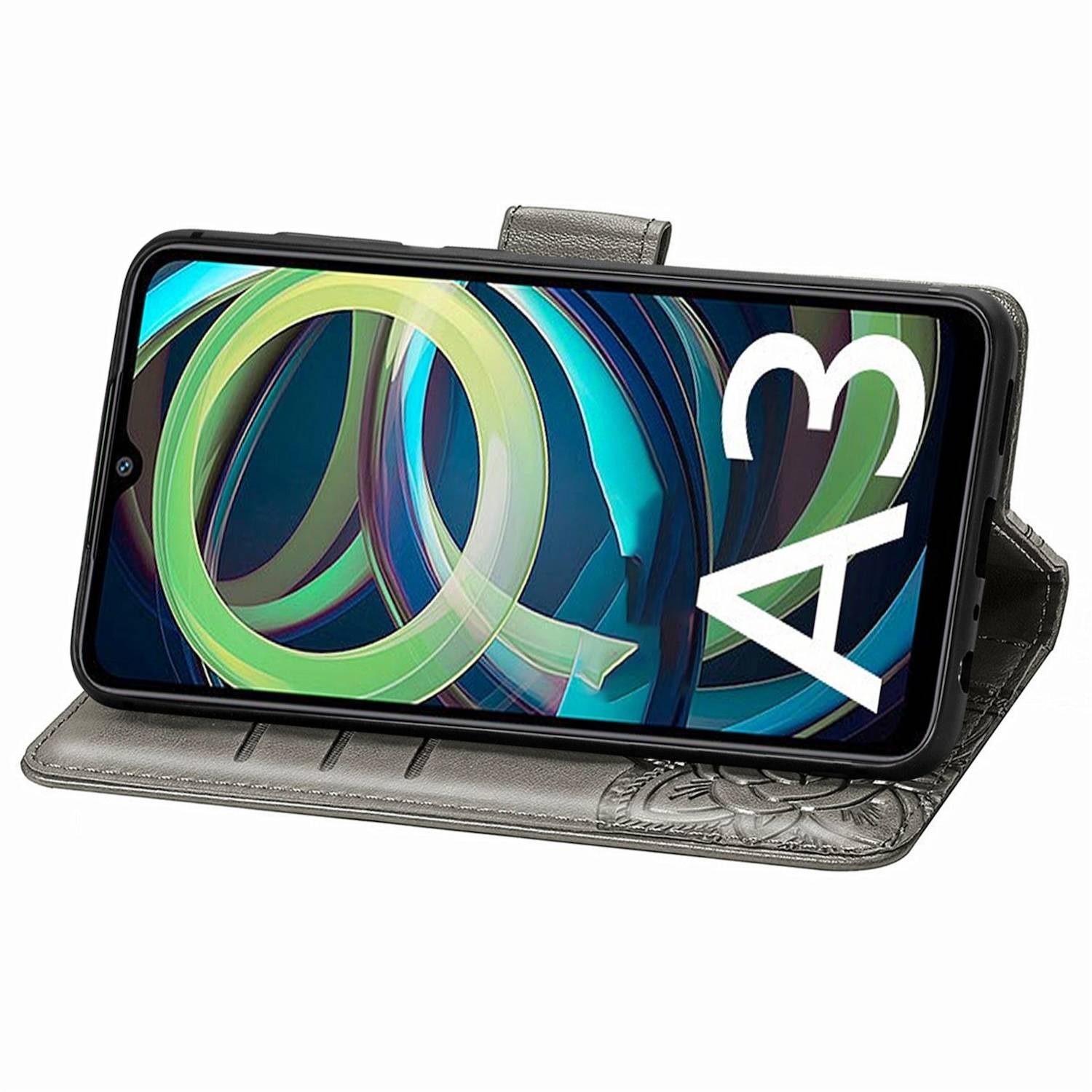 Für Xiaomi Redmi A3 Kunstleder Wallet Handy Tasche Schmetterling Design Hülle Etuis Grau