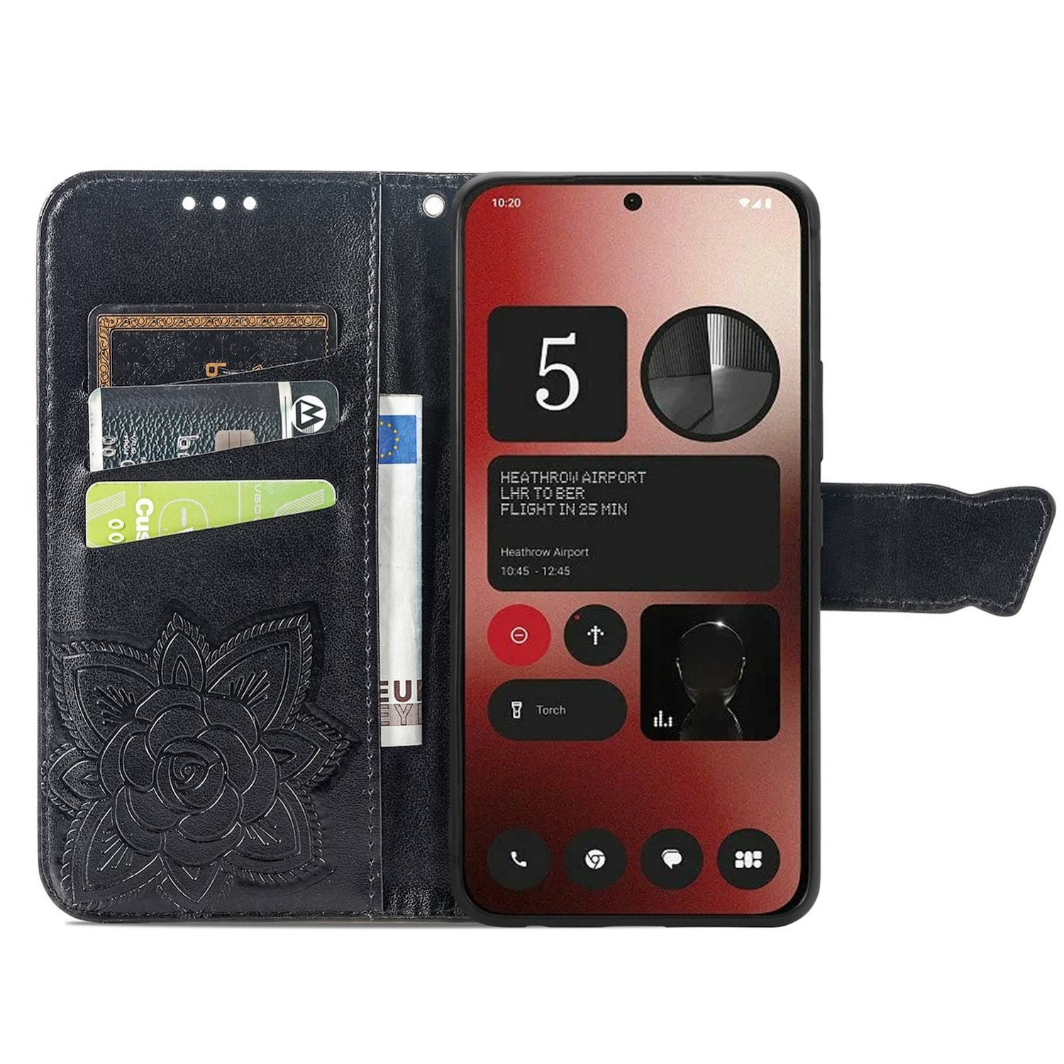Für Nothing Phone 2a / Plus Kunstleder Wallet Handy Tasche Schmetterling Design Hülle Etuis Schwarz